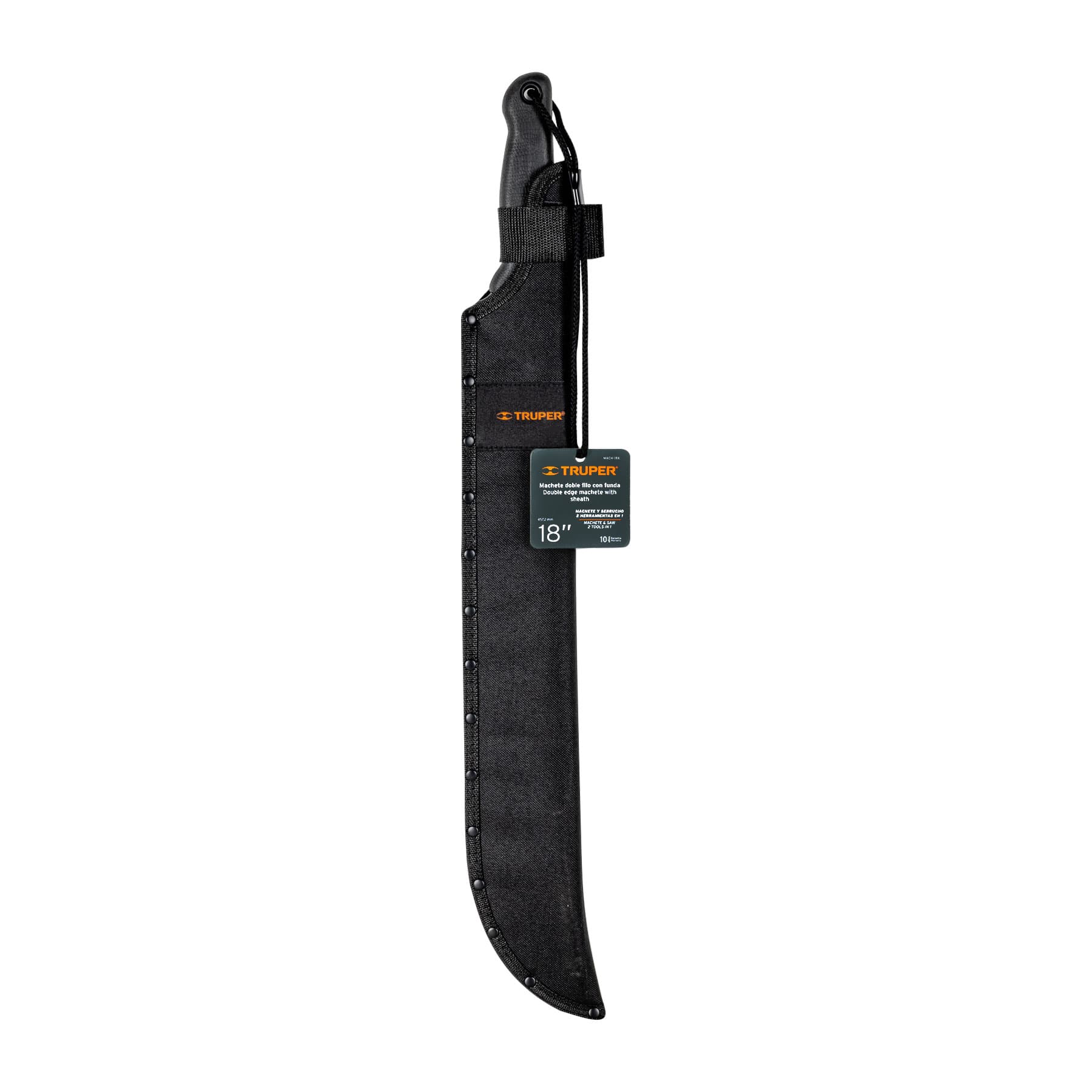 Machete doble filo 18", cacha inyectada, con funda, Truper