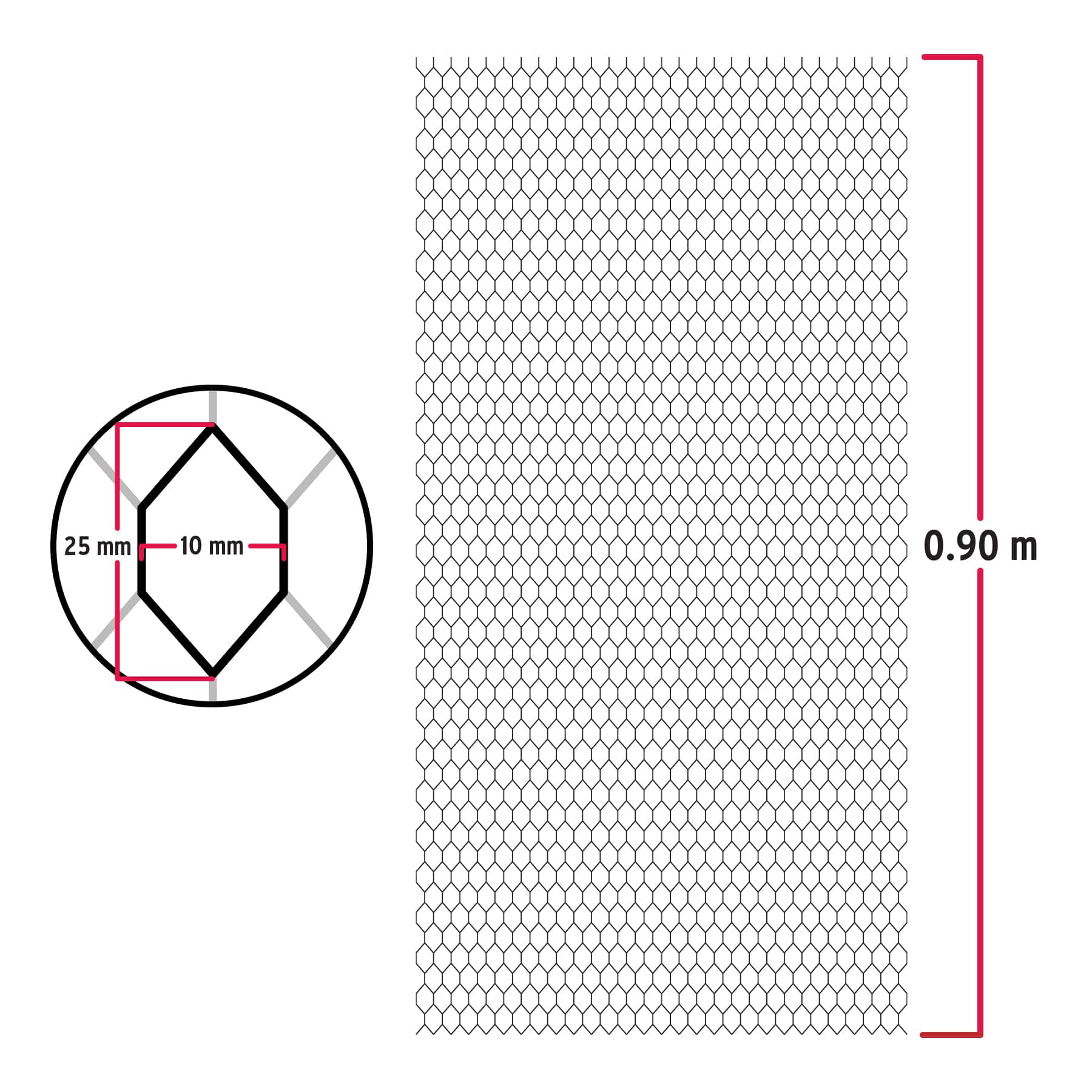 Rollo malla plafón 0.90 x 22m cal.26, abertura 10x25mm, 8kg