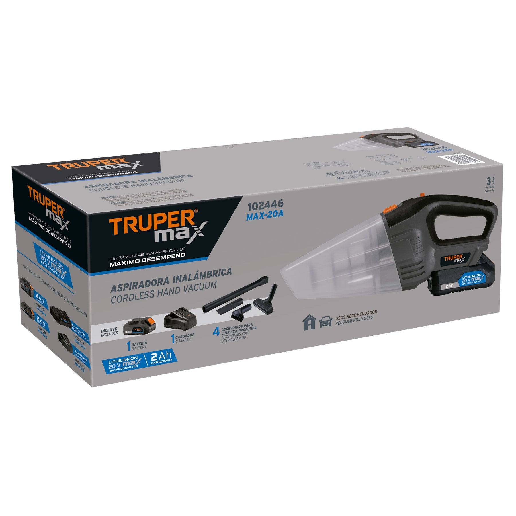 Aspiradora para auto inalámbrica, 20V, 1 batería 2Ah, MAX