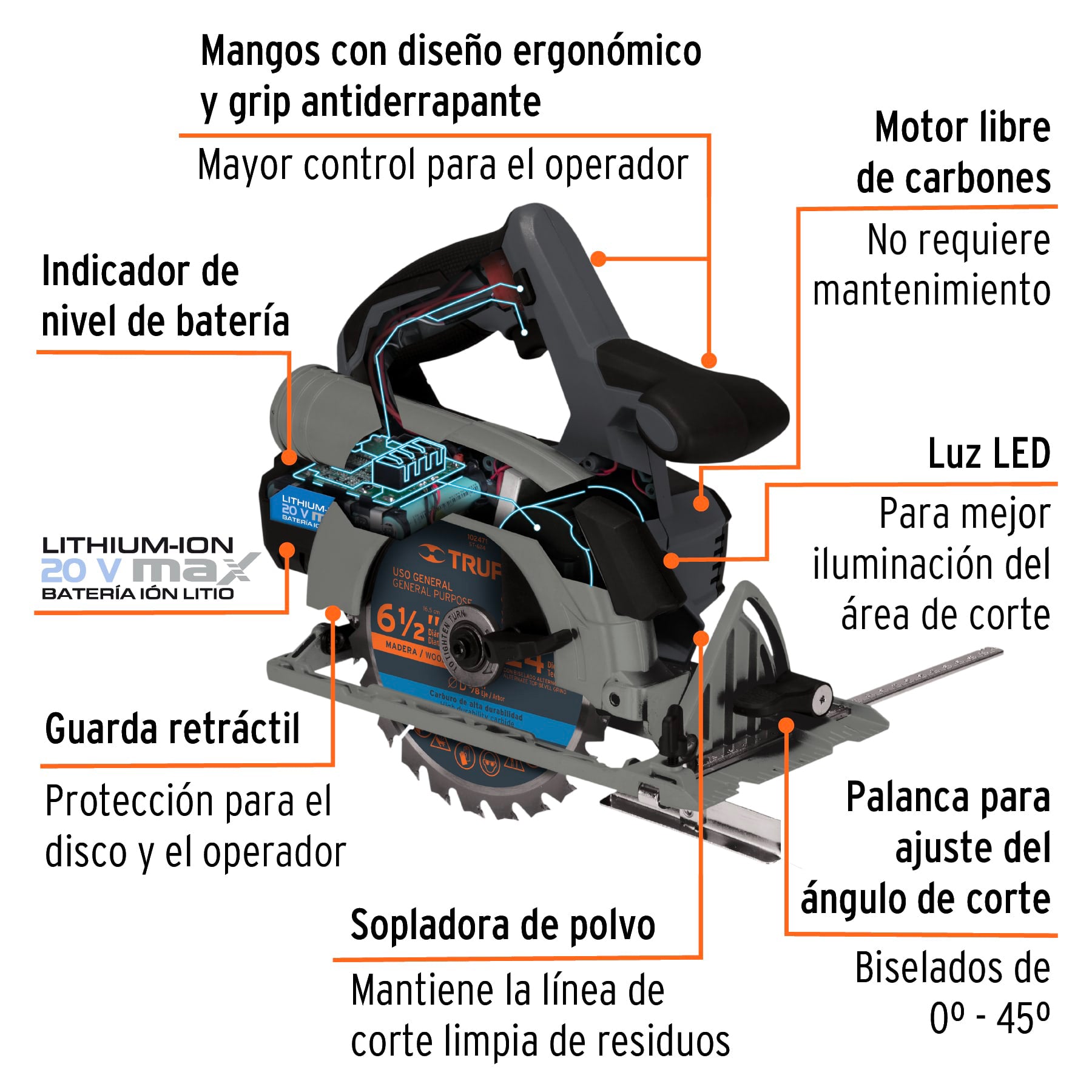 Sierra circular inalámbrica 6-1/2", 20V, 1 batería 4Ah, MAX