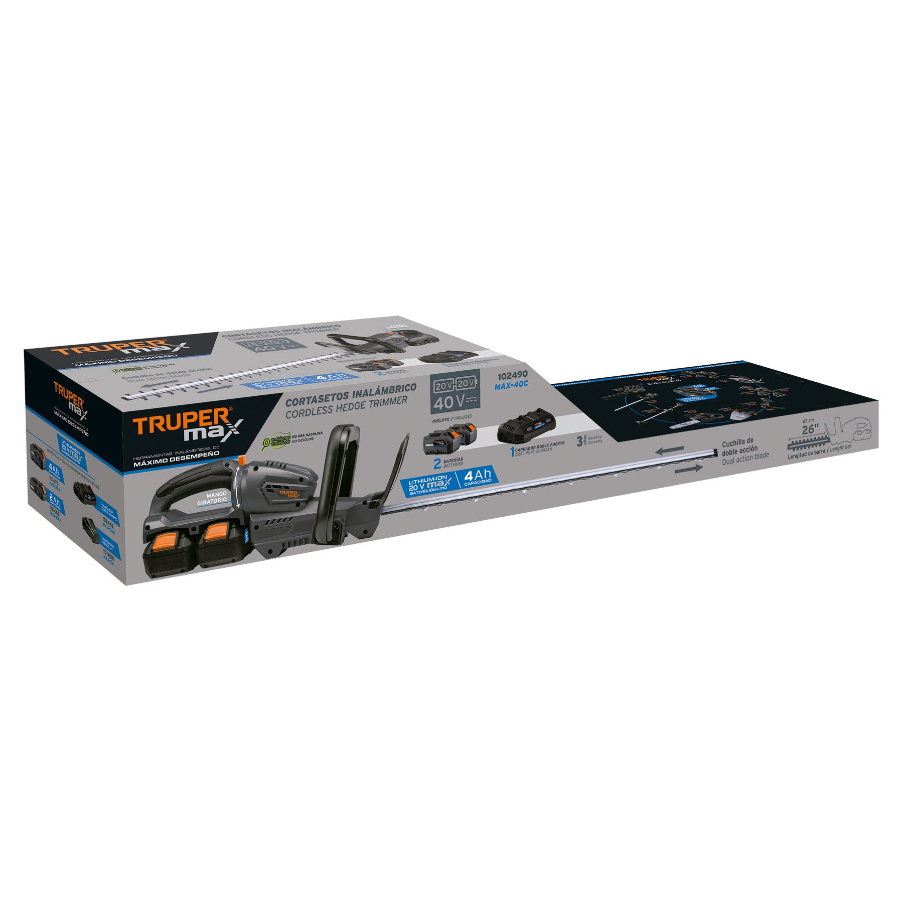 Cortasetos inalámbrico 40V, 2 baterías 4Ah, 1 cargador dual, MAX