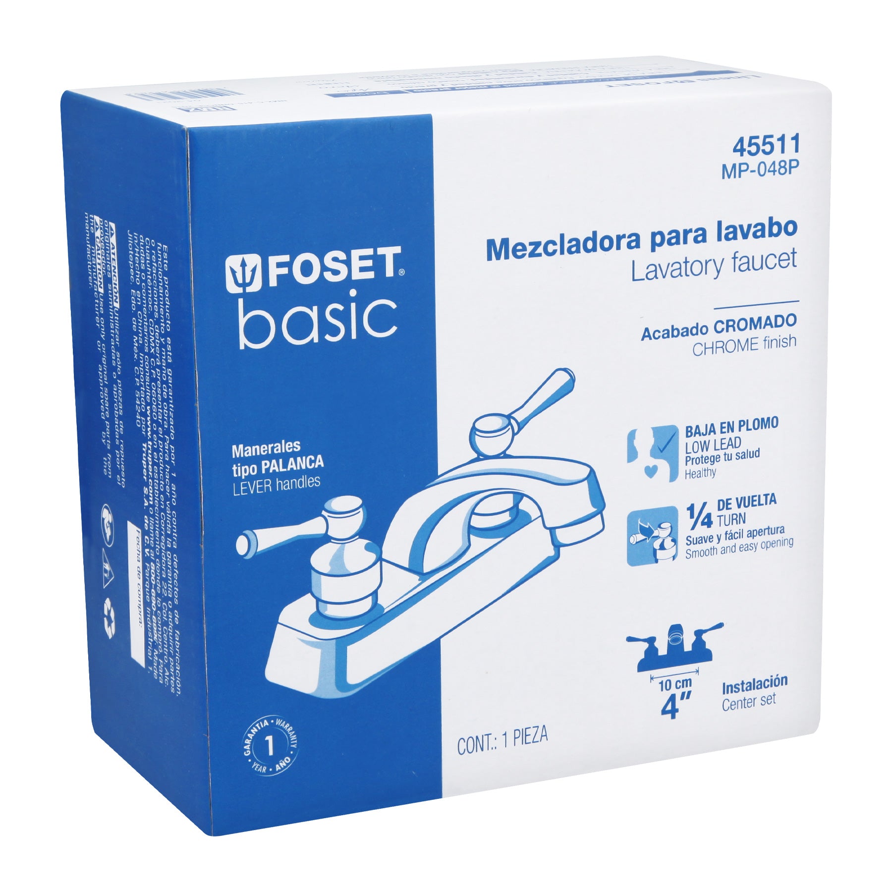 Mezcladora 4" lavabo, ABS, palanca, BASIC