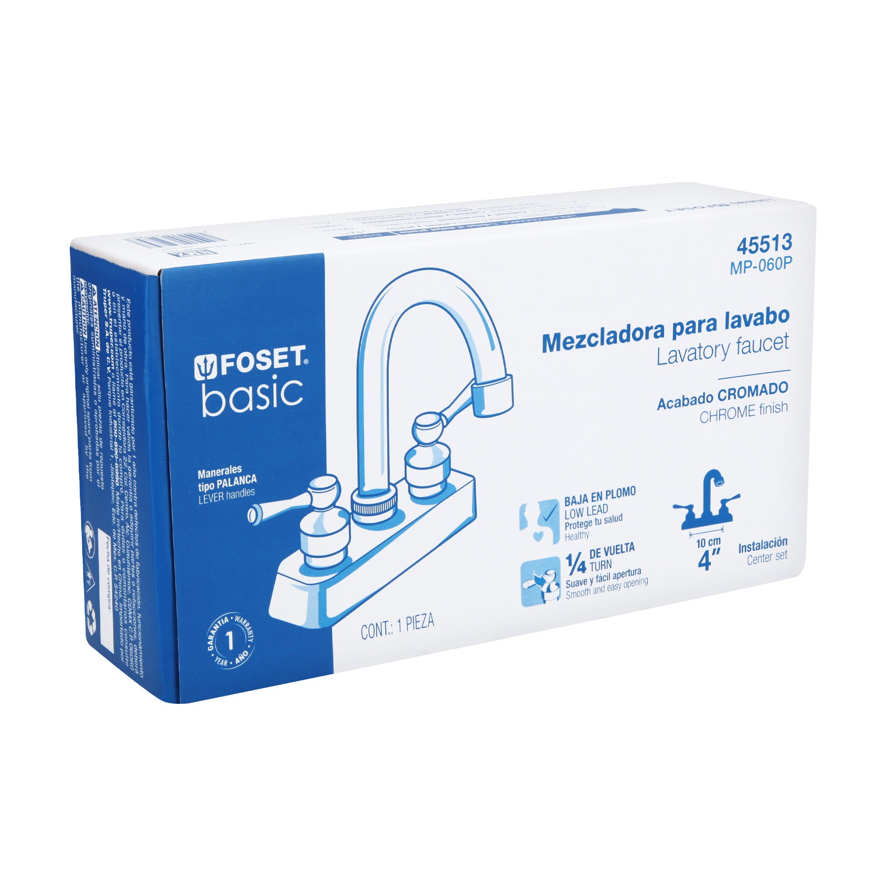 Mezcladora 4" lavabo, ABS, cuello bar, palanca, BASIC