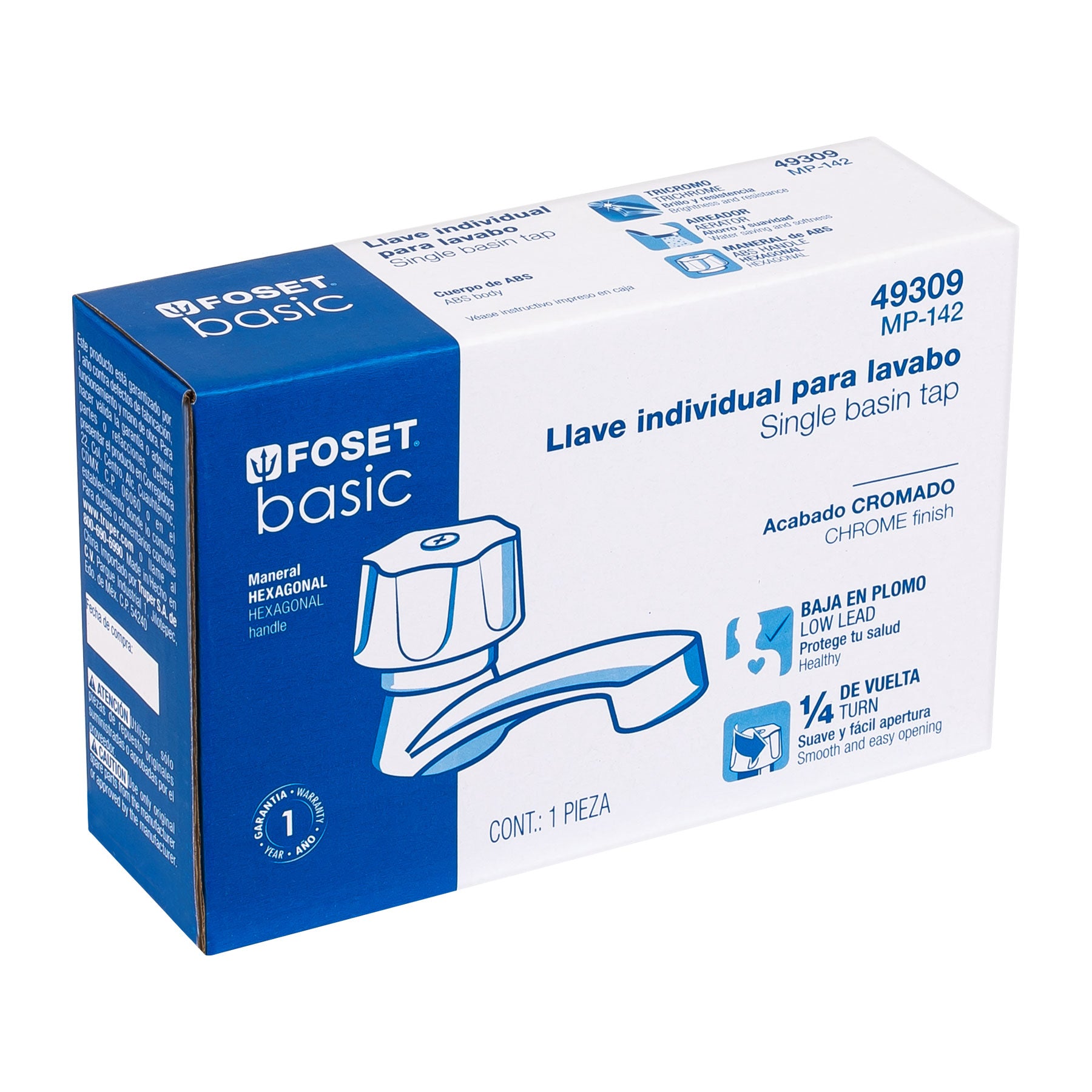 Llave individual lavabo, ABS, hexagonal, BASIC