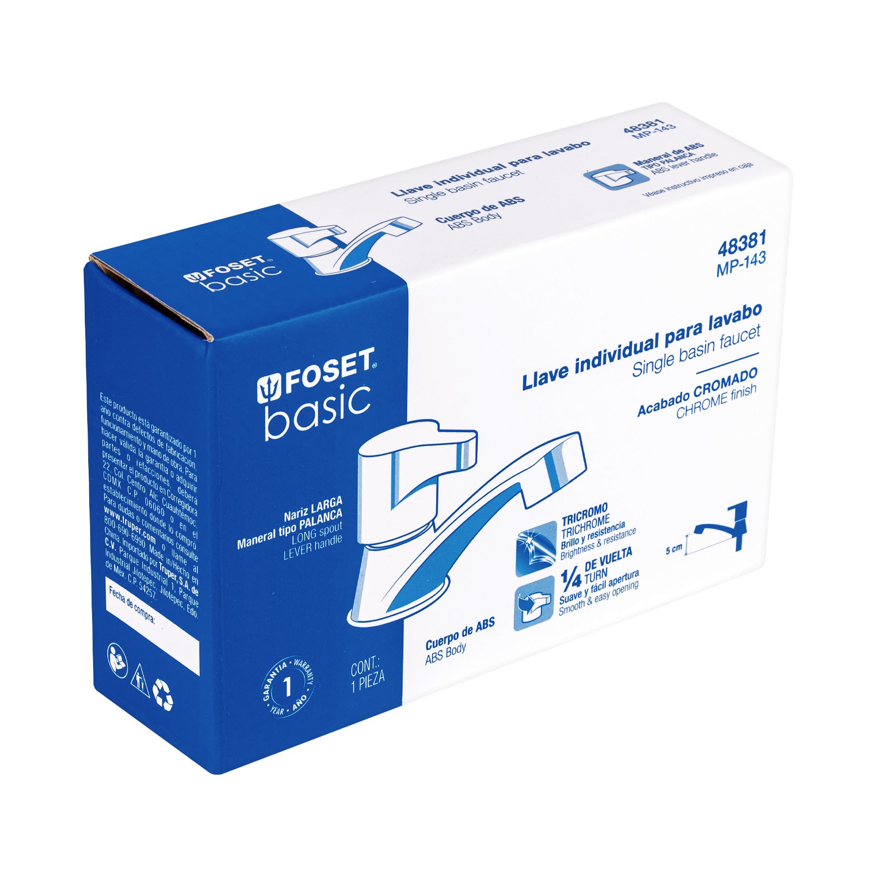 Llave individual lavabo, ABS, palanca, BASIC