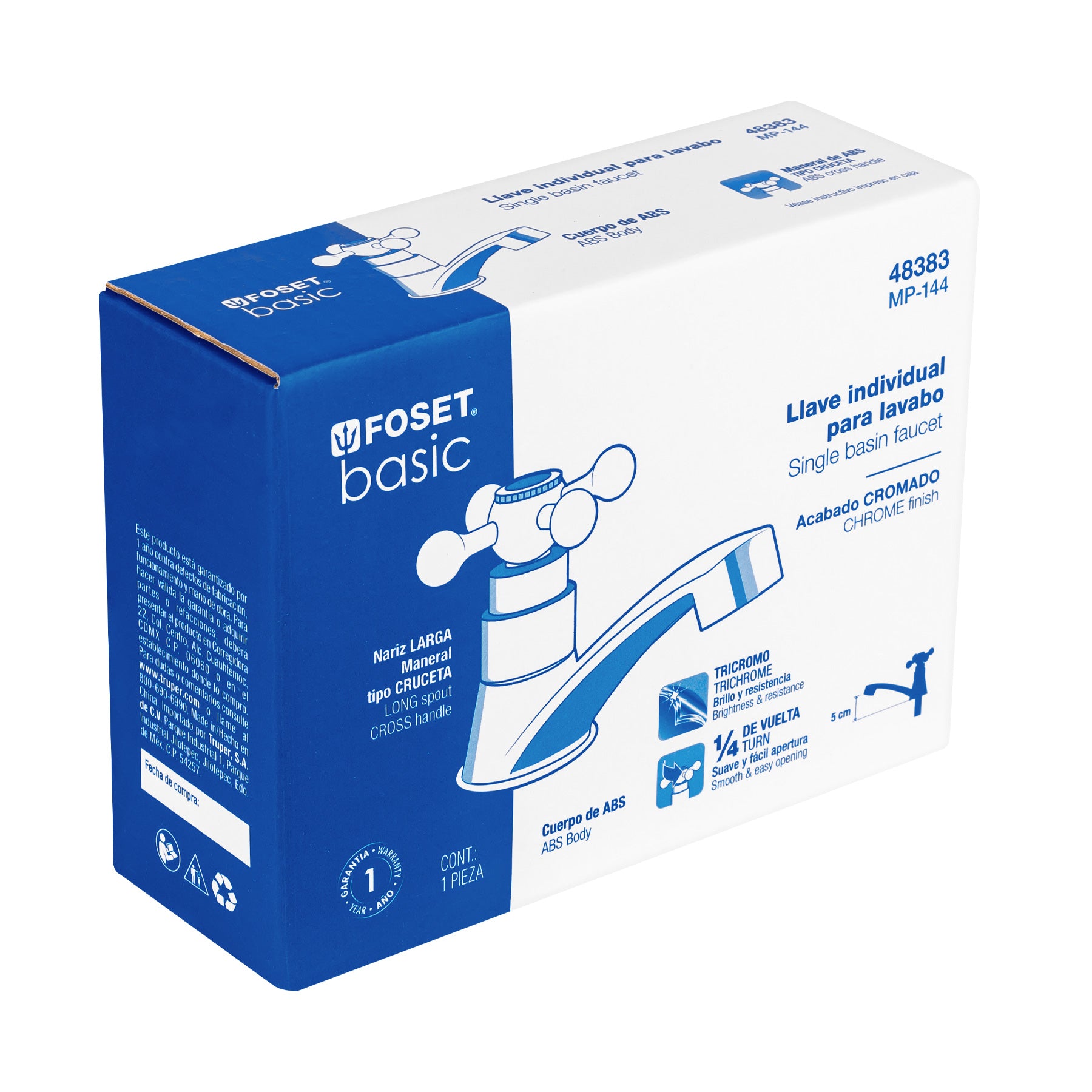 Llave individual lavabo, ABS, cruceta, BASIC