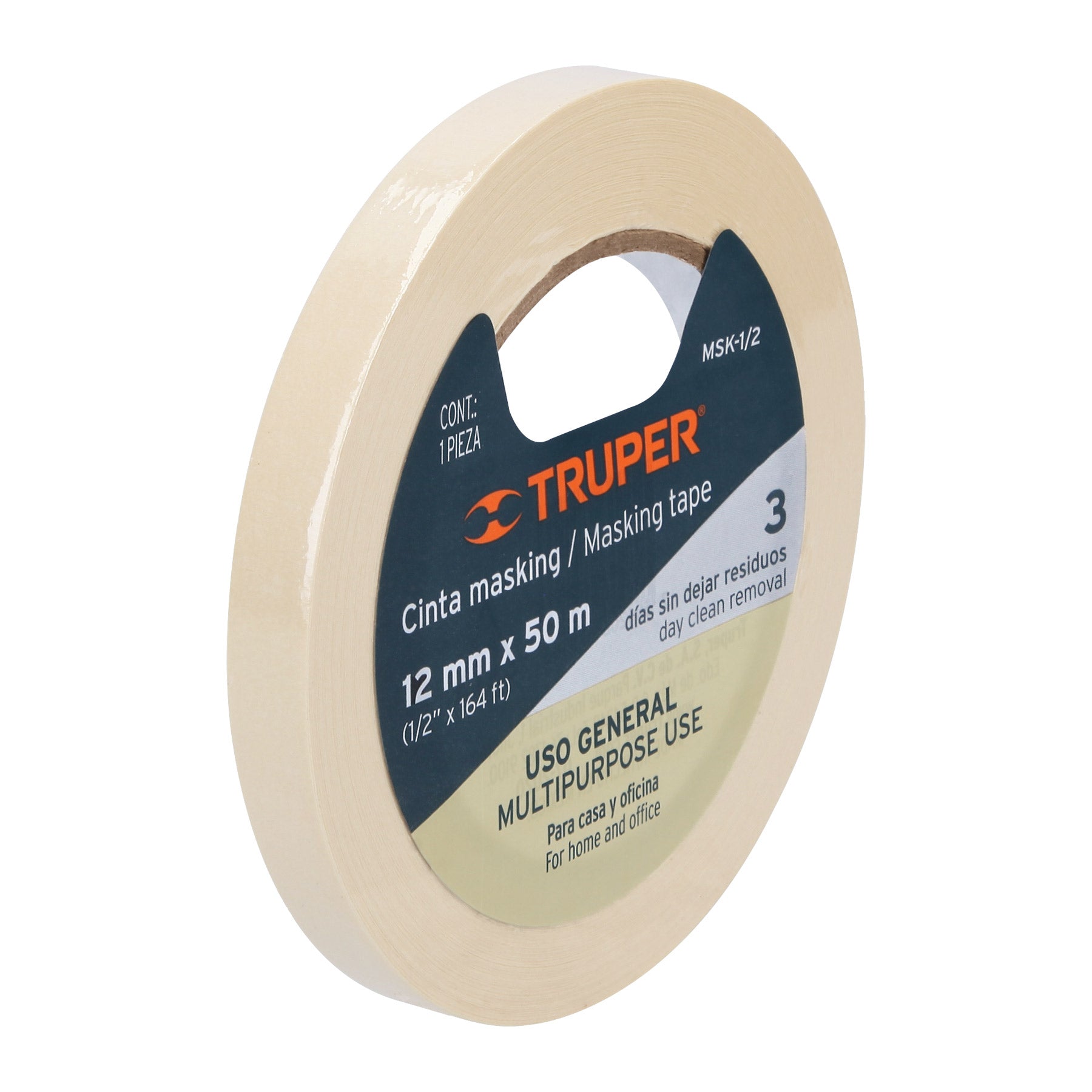 Cinta masking tape de 1/2" x 50 m, Truper