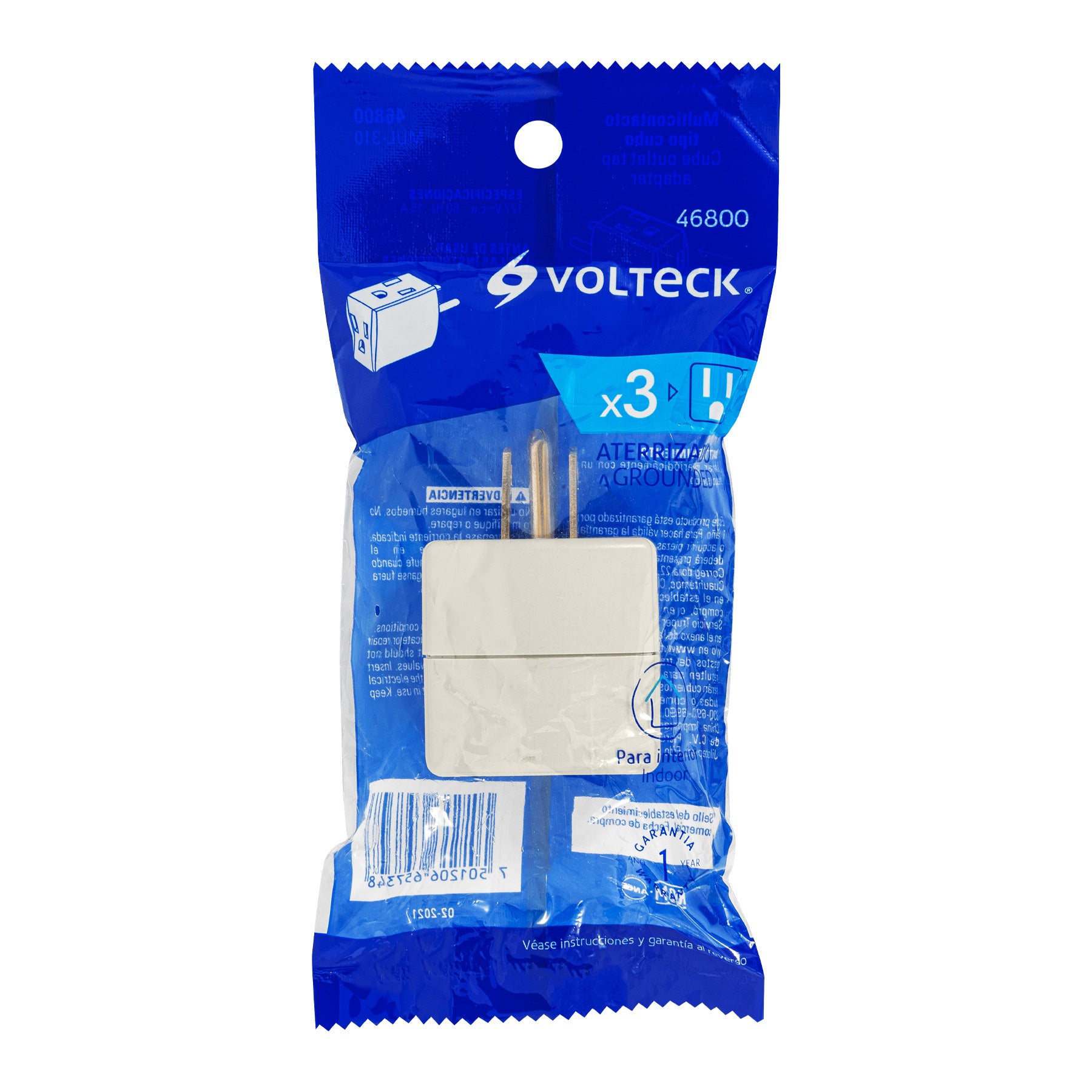 Multicontacto triple aterrizado, tipo cubo, Volteck