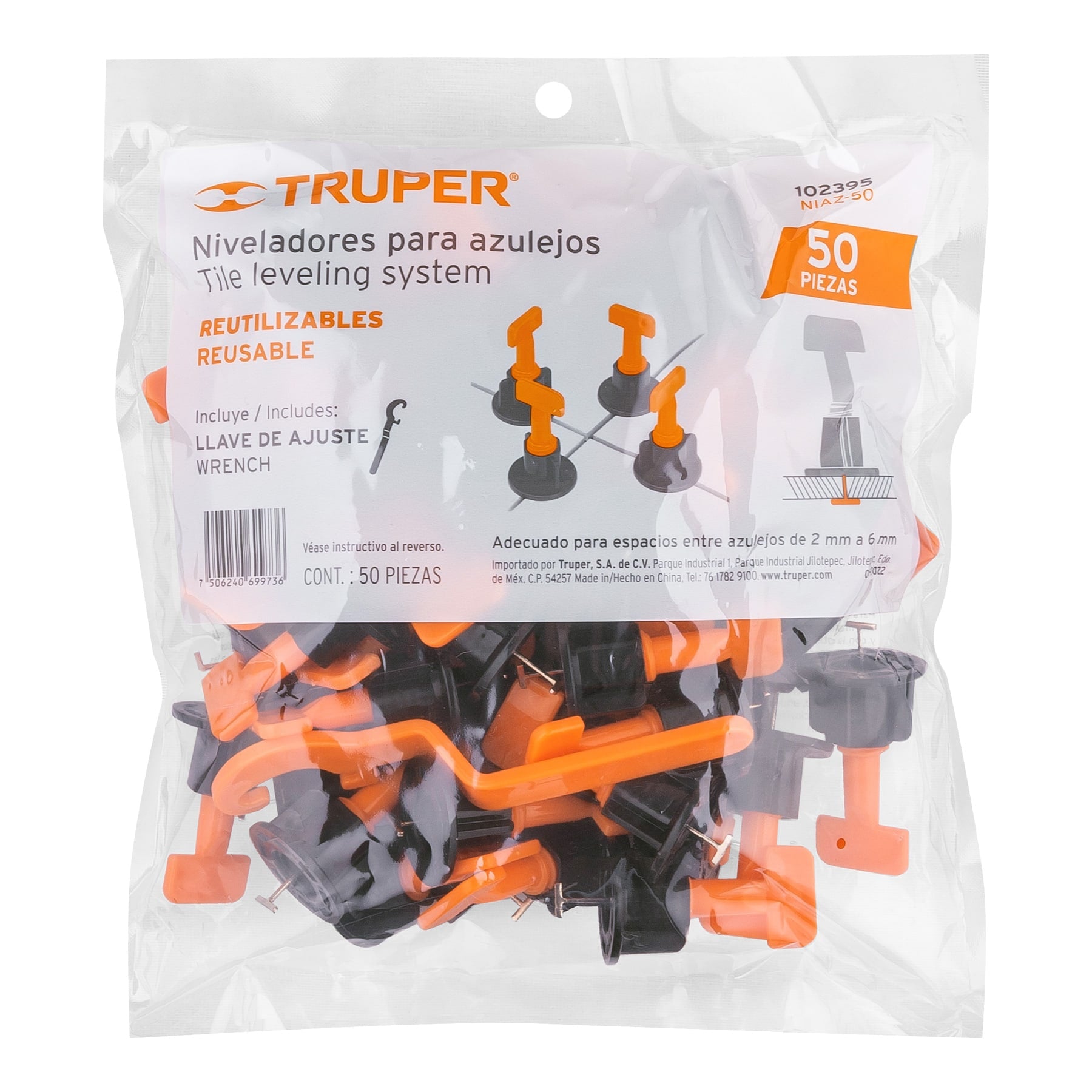 Bolsa con 50 niveladores de azulejos, Truper