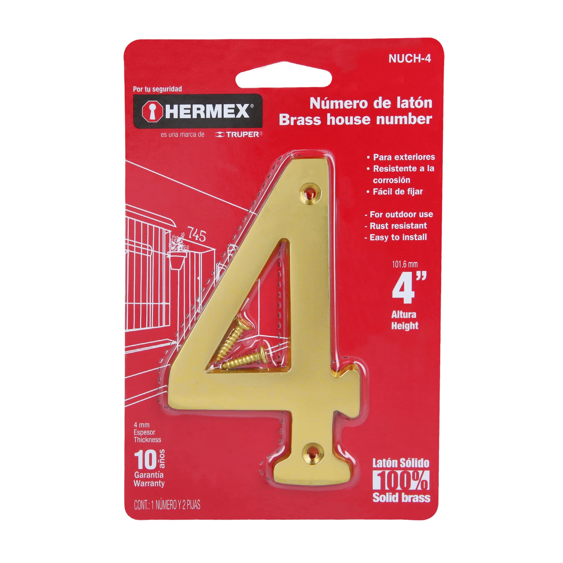 Número 4 de latón sólido 4", Hermex