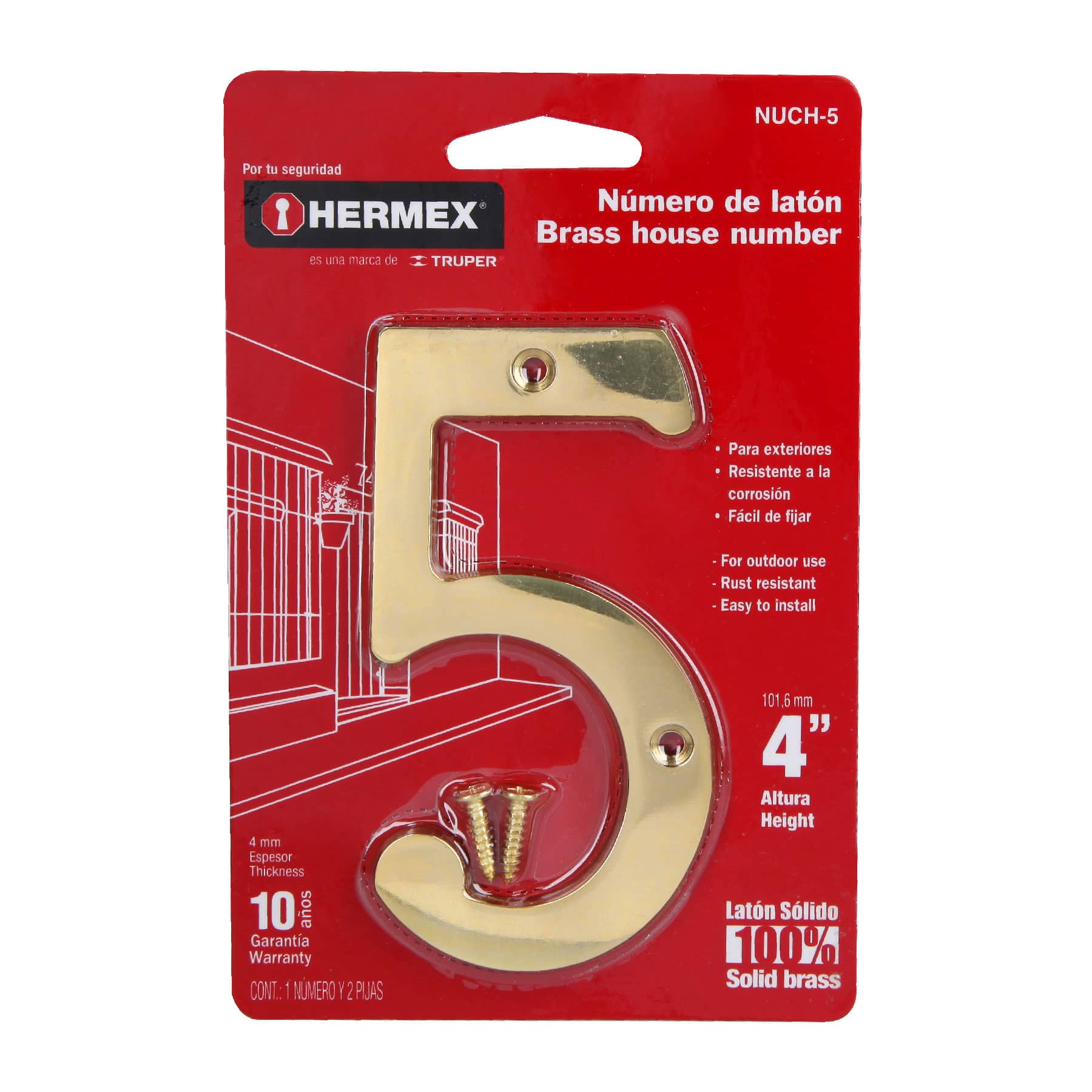 Número 5 de latón sólido 4", Hermex