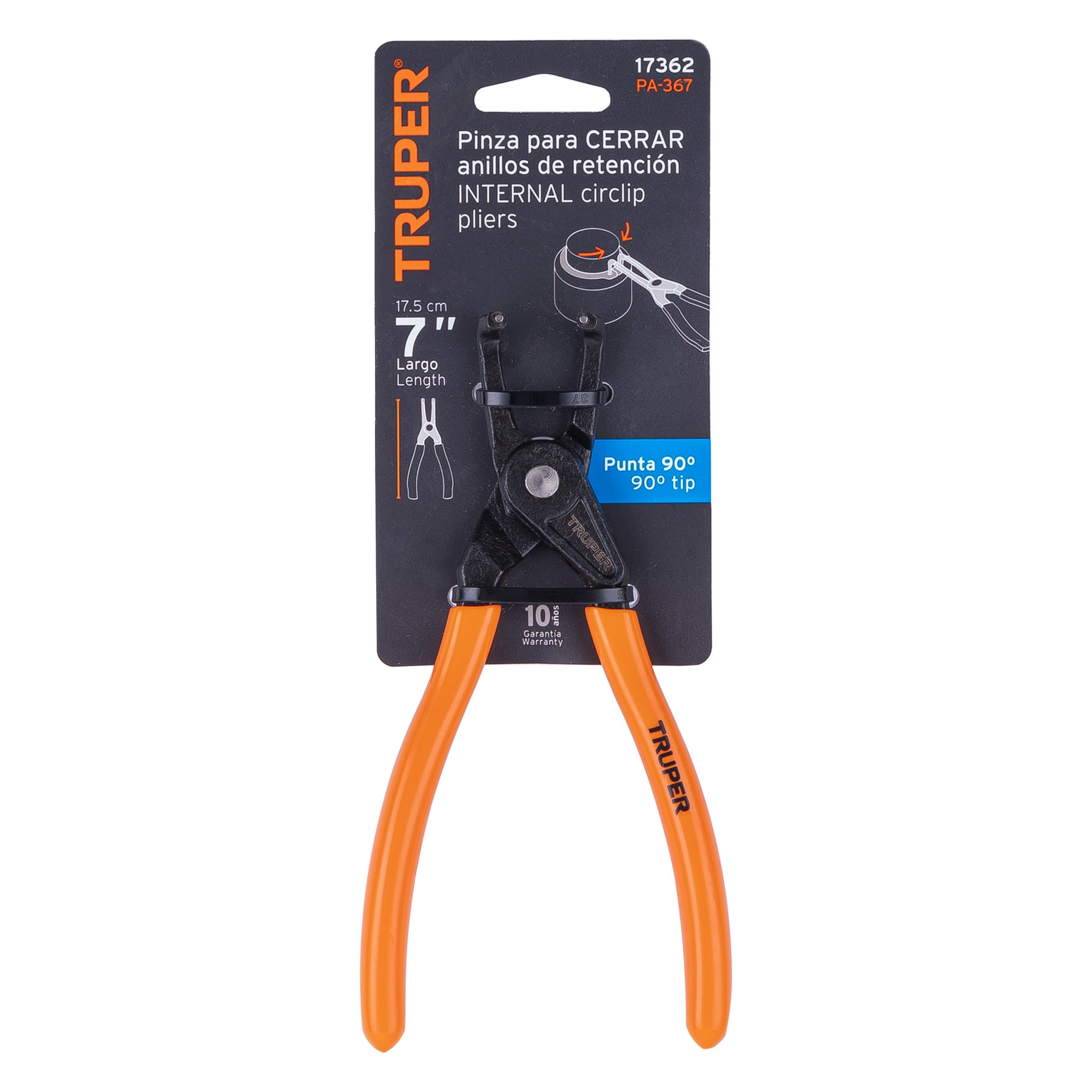 Pinza punta a 90∞ 6-3/4" para cerrar anillos, mango de PVC