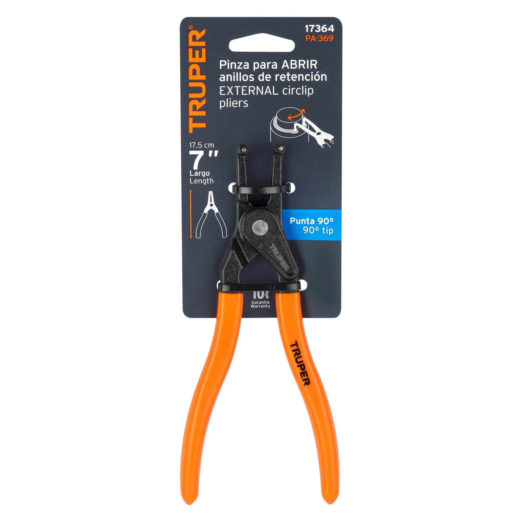 Pinza punta a 90∞ 6-3/4" para abrir anillos, mango de PVC