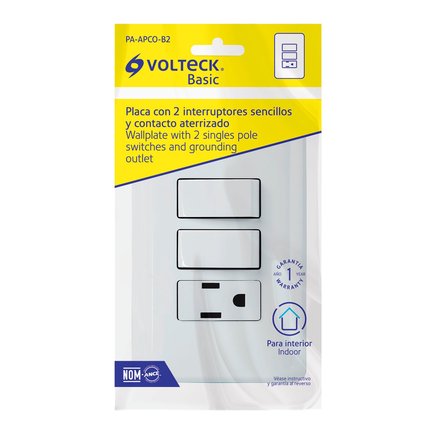 Placa armada con contacto y 2 interruptores sencillos, Basic