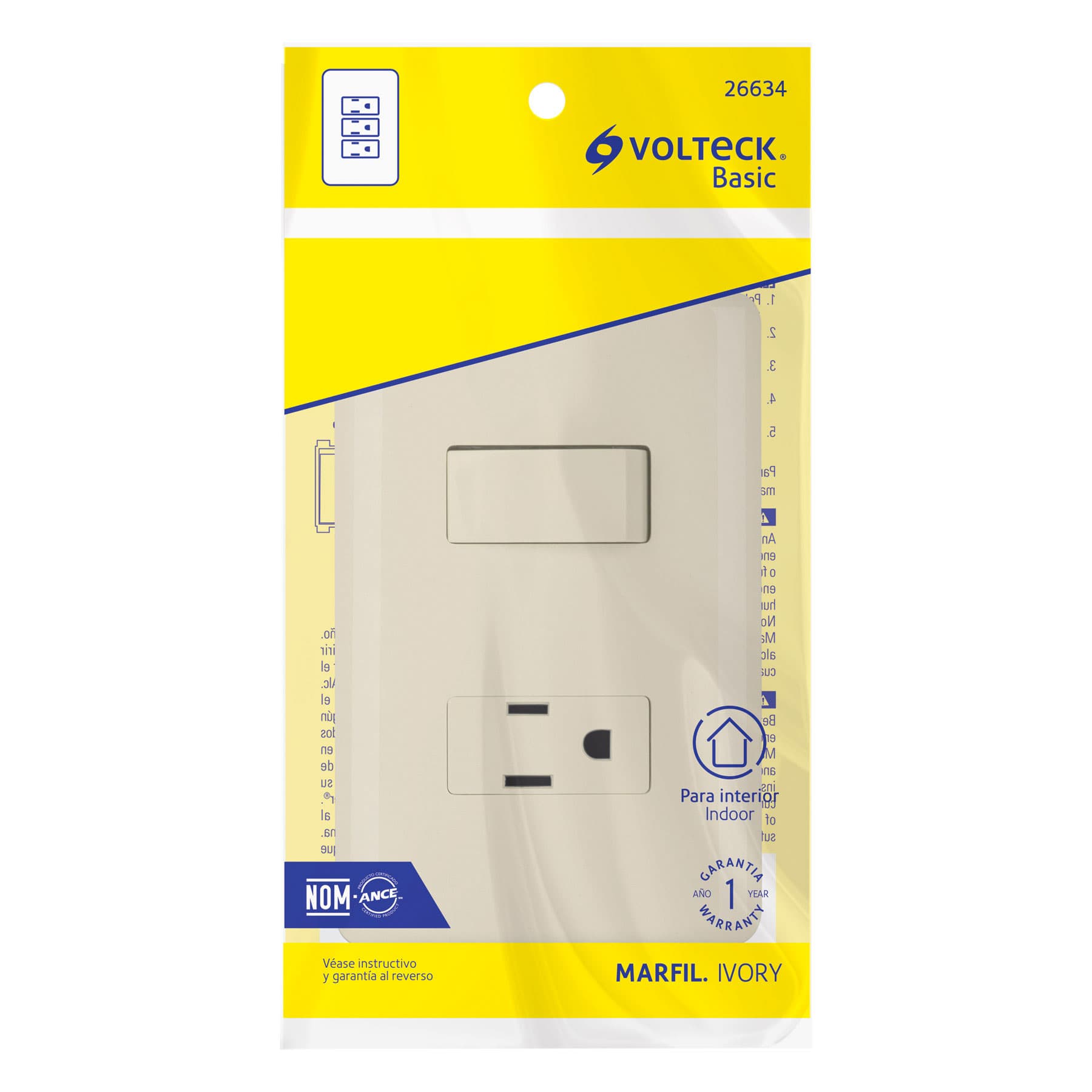 Placa armada interruptor y contacto, marfil, Volteck