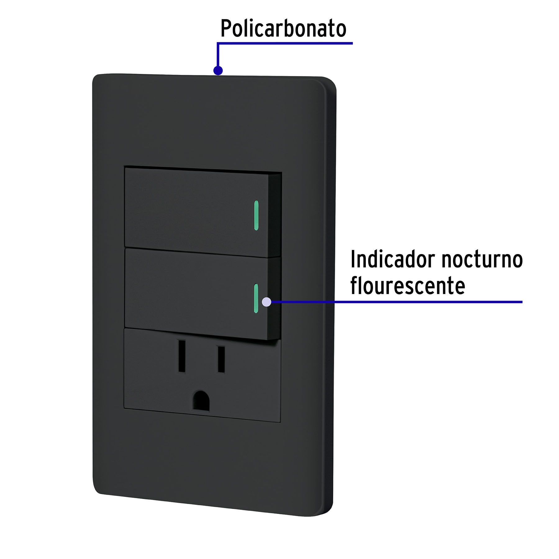 Placa armada negra 2 interruptores y contacto 1 módelo,Lisboa