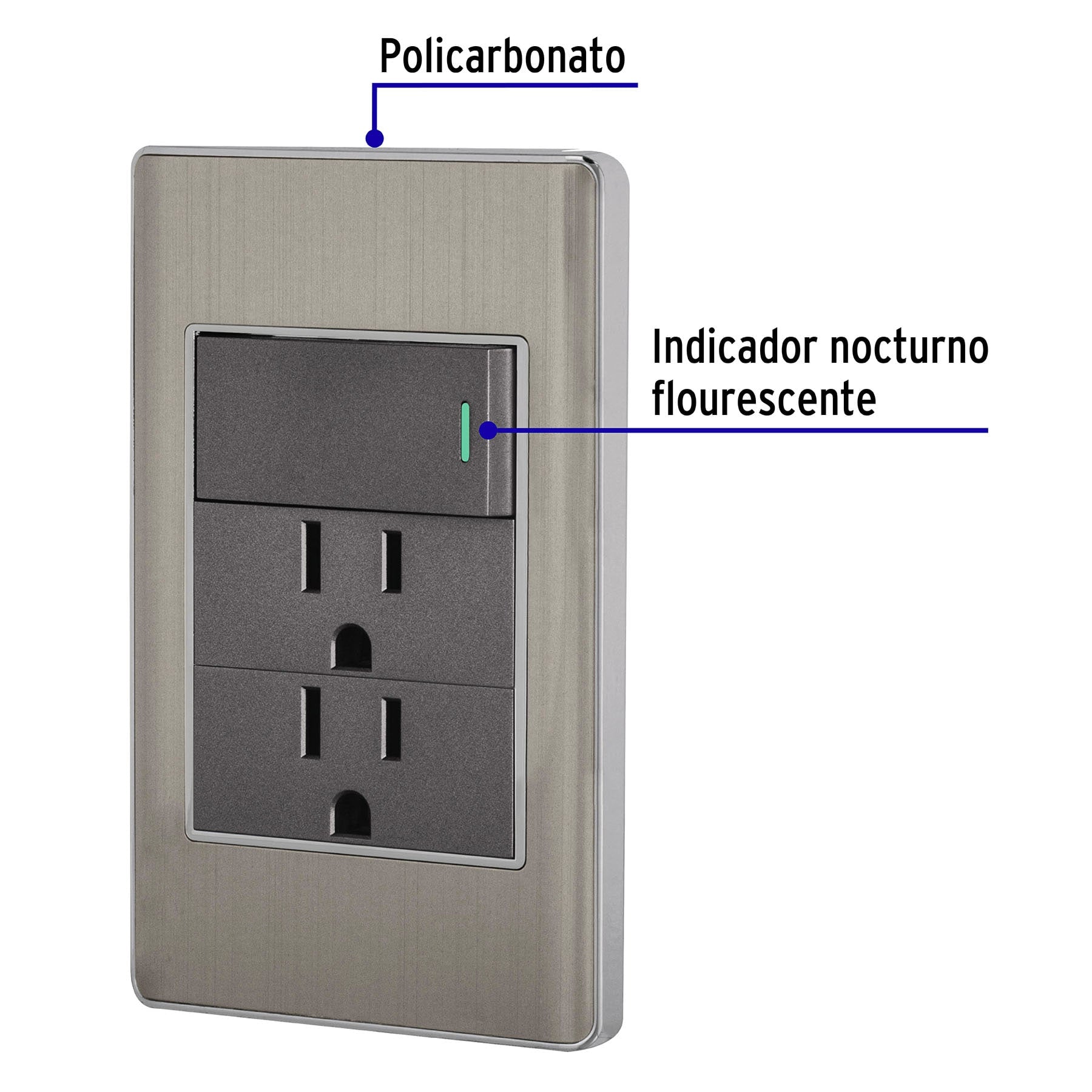 Placa armada acero interruptor y 2 contactos 1 módelo, Lisboa