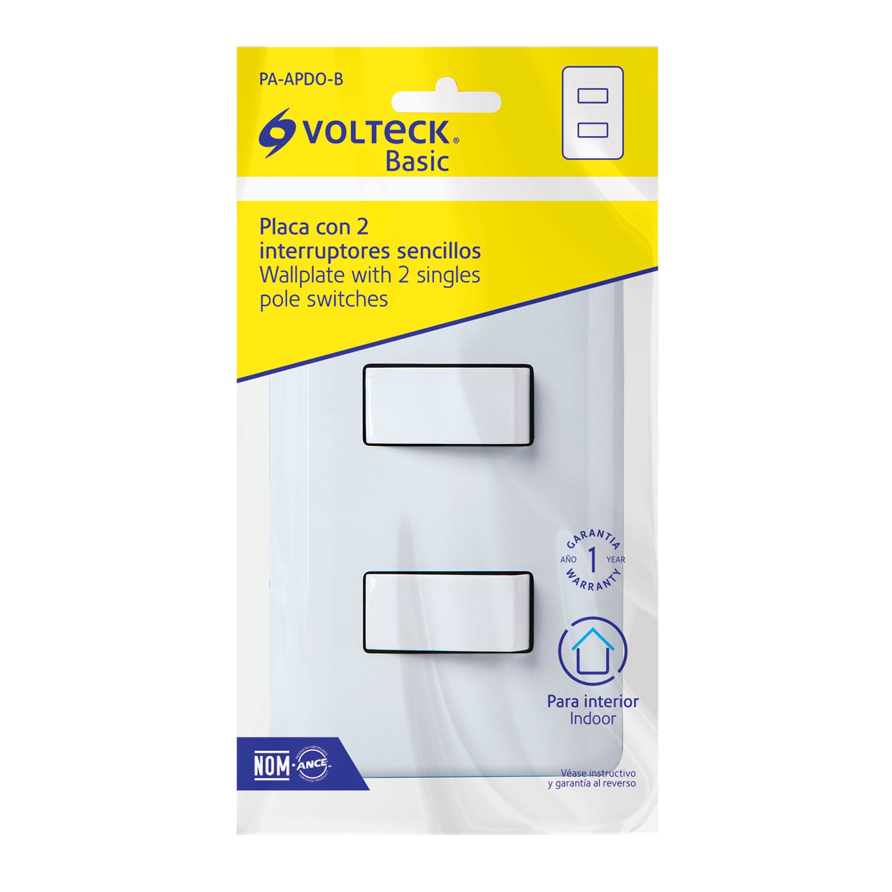 Placa armada con 2 interruptores sencillos, Volteck Basic