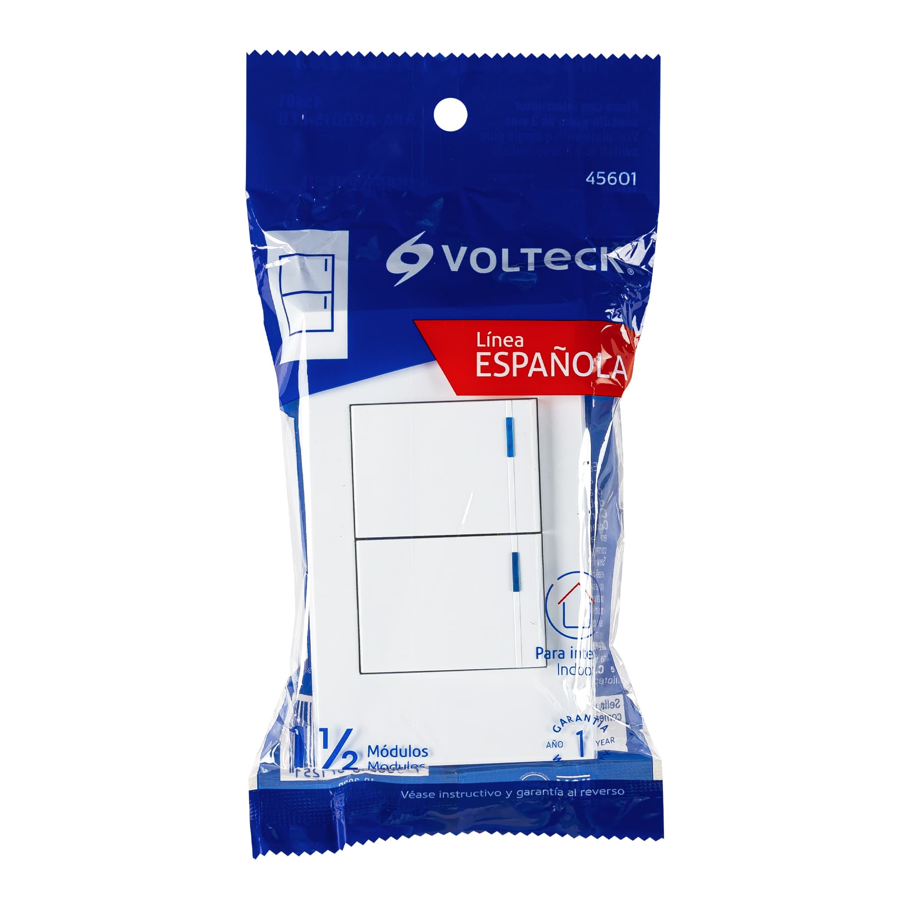 Placa armada 2interruptores 1de 3vías,1.5mod,Española blanco