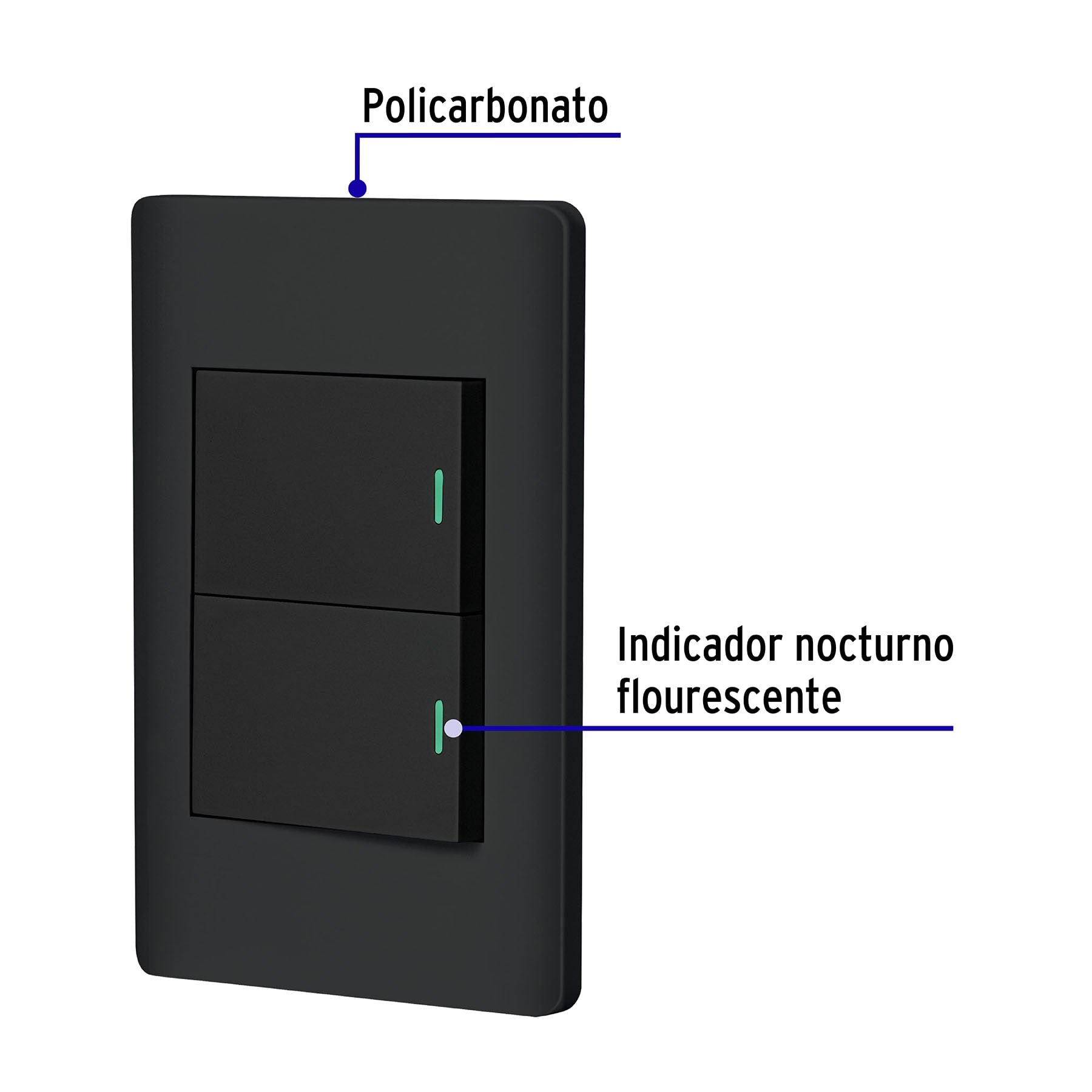 Placa armada negra 2 interruptores 1.5 módeloulos, Lisboa