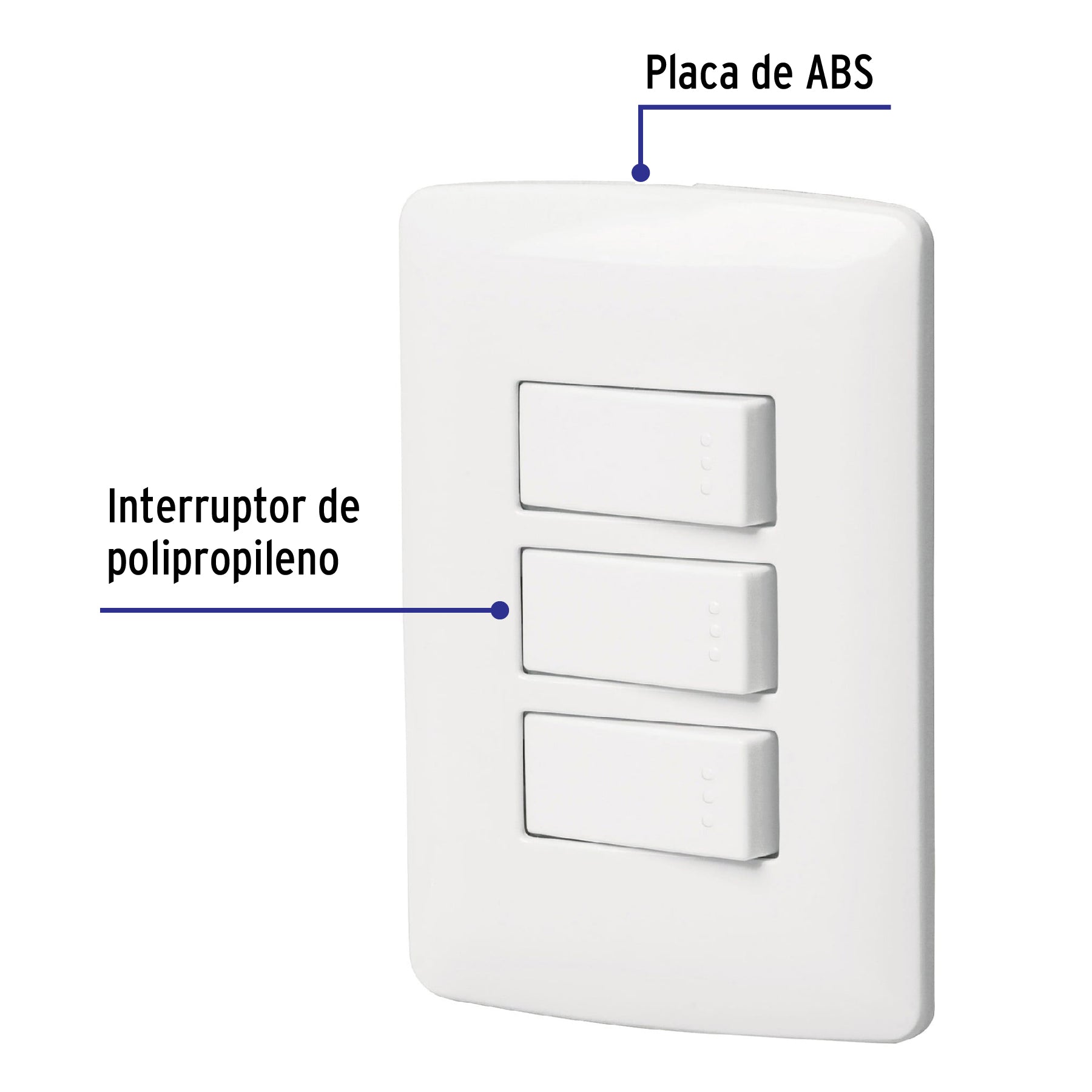 Placa armada 3 interruptores sencillos,blanco,línea Italiana