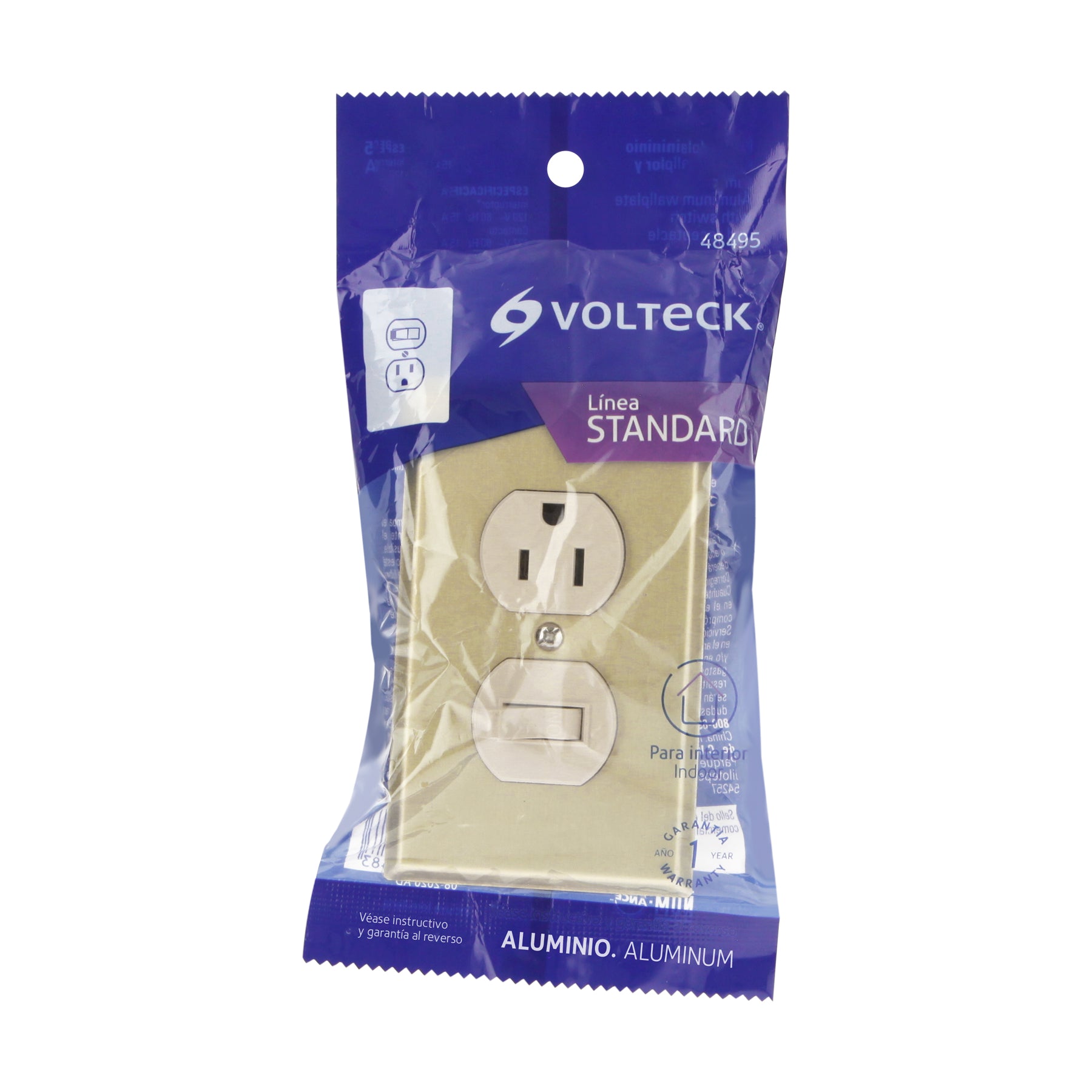 Placa armada interruptor y contacto, línea Standard,aluminio