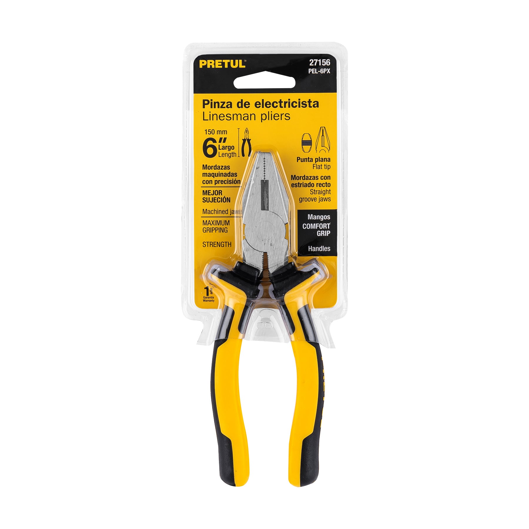 Pinza para electricista 6" mango Comfort Grip, Pretul