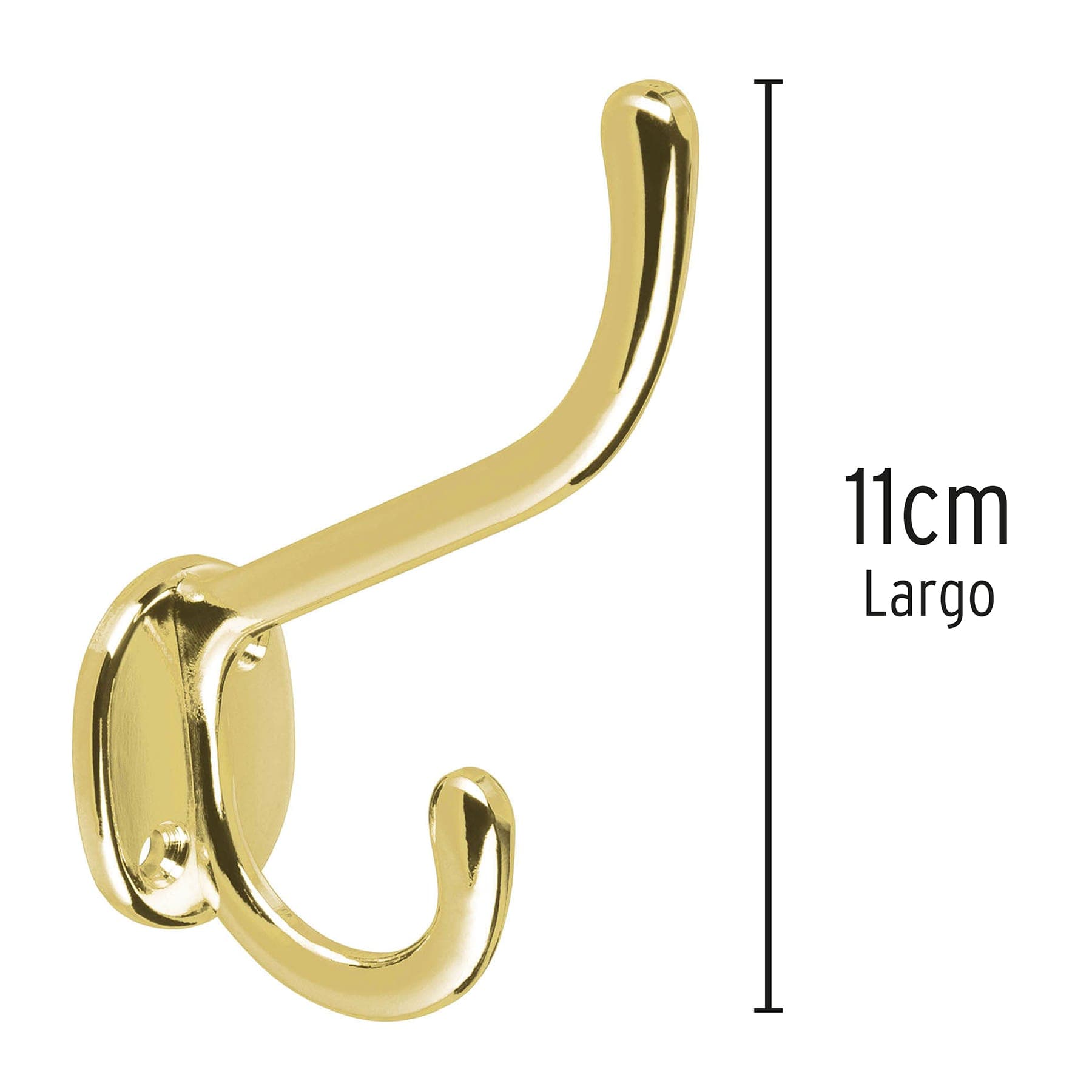 Gancho doble largo y corto tipo perchero, latón brillante