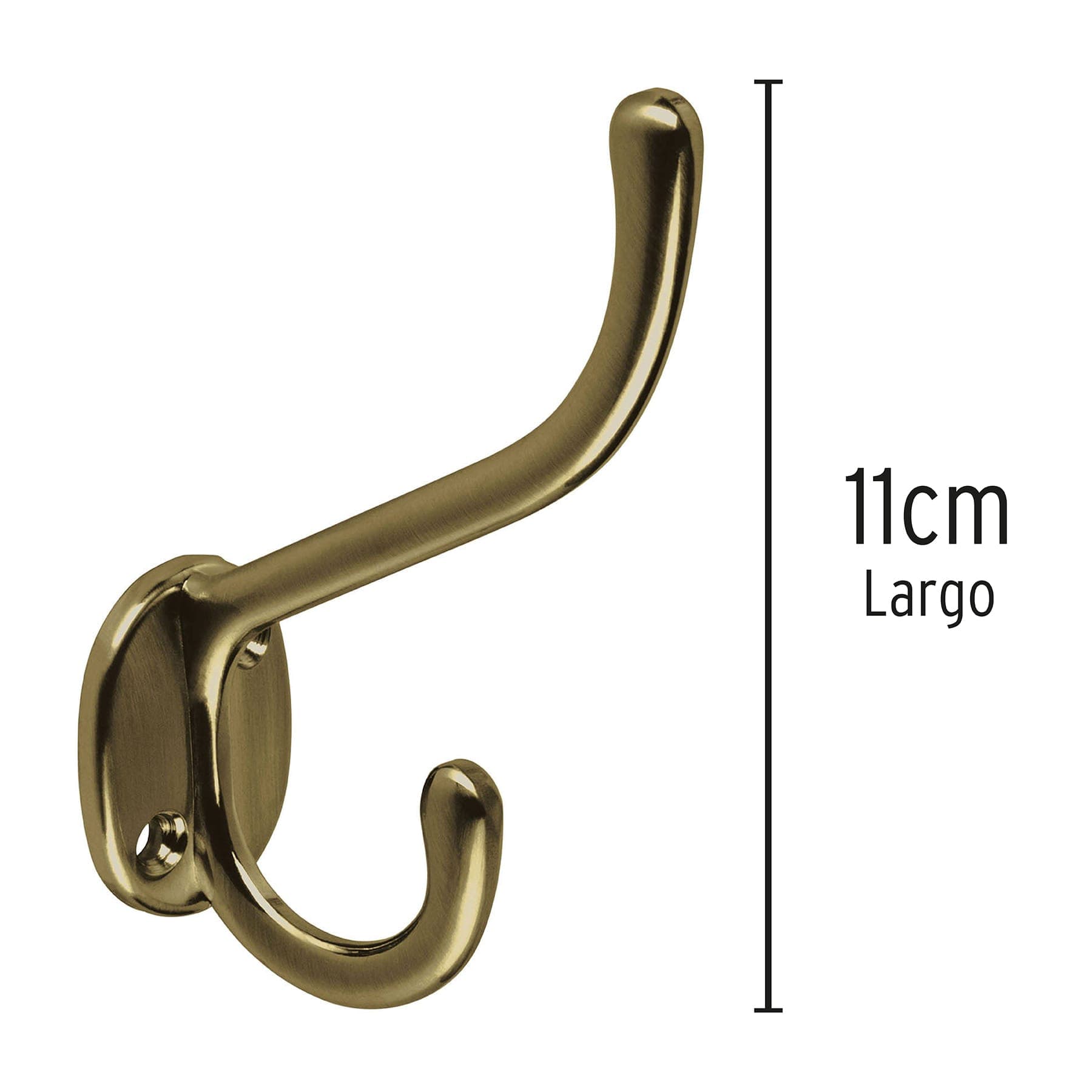 Gancho doble largo y corto tipo perchero, latón antiguo