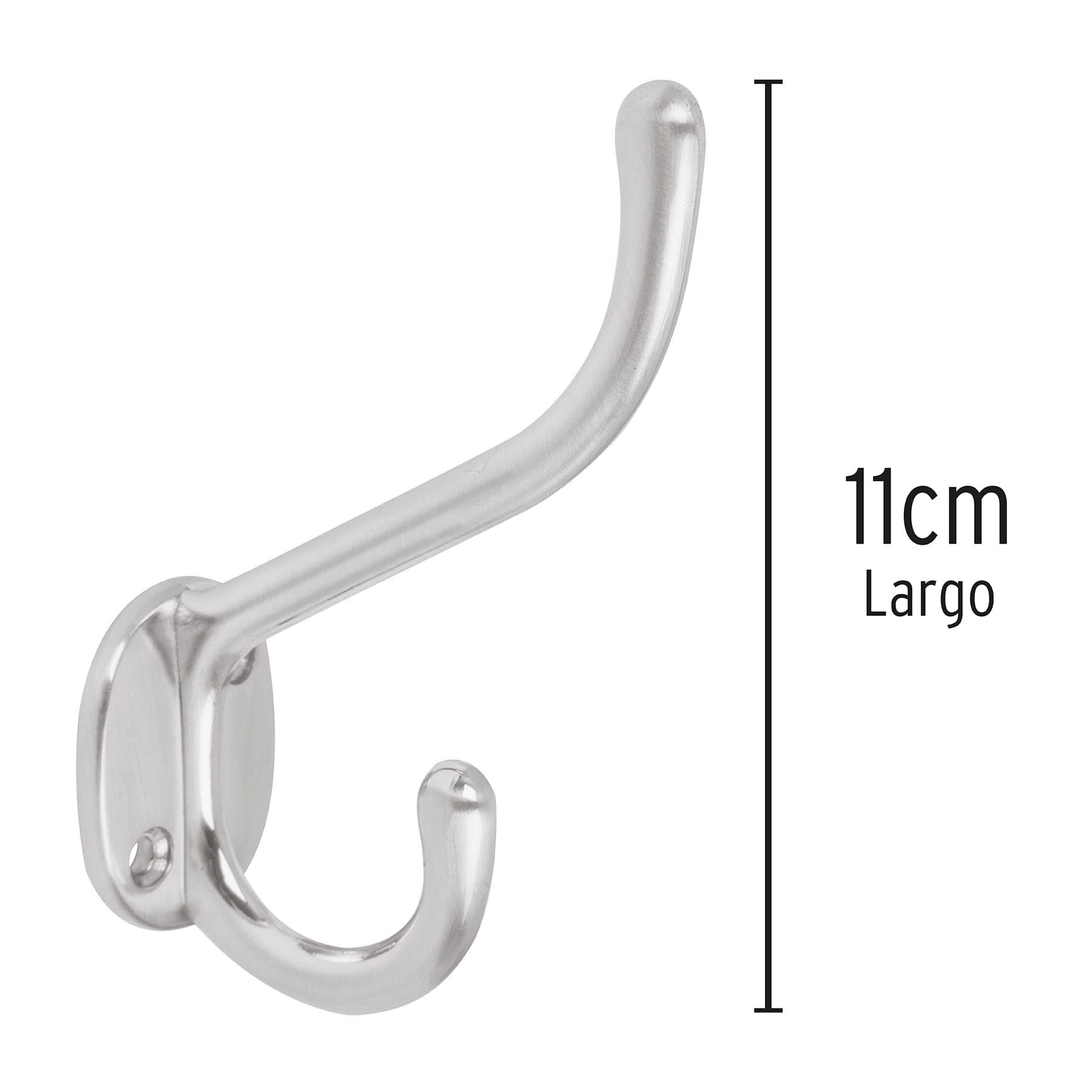 Gancho doble largo y corto tipo perchero, cromo mate, Hermex