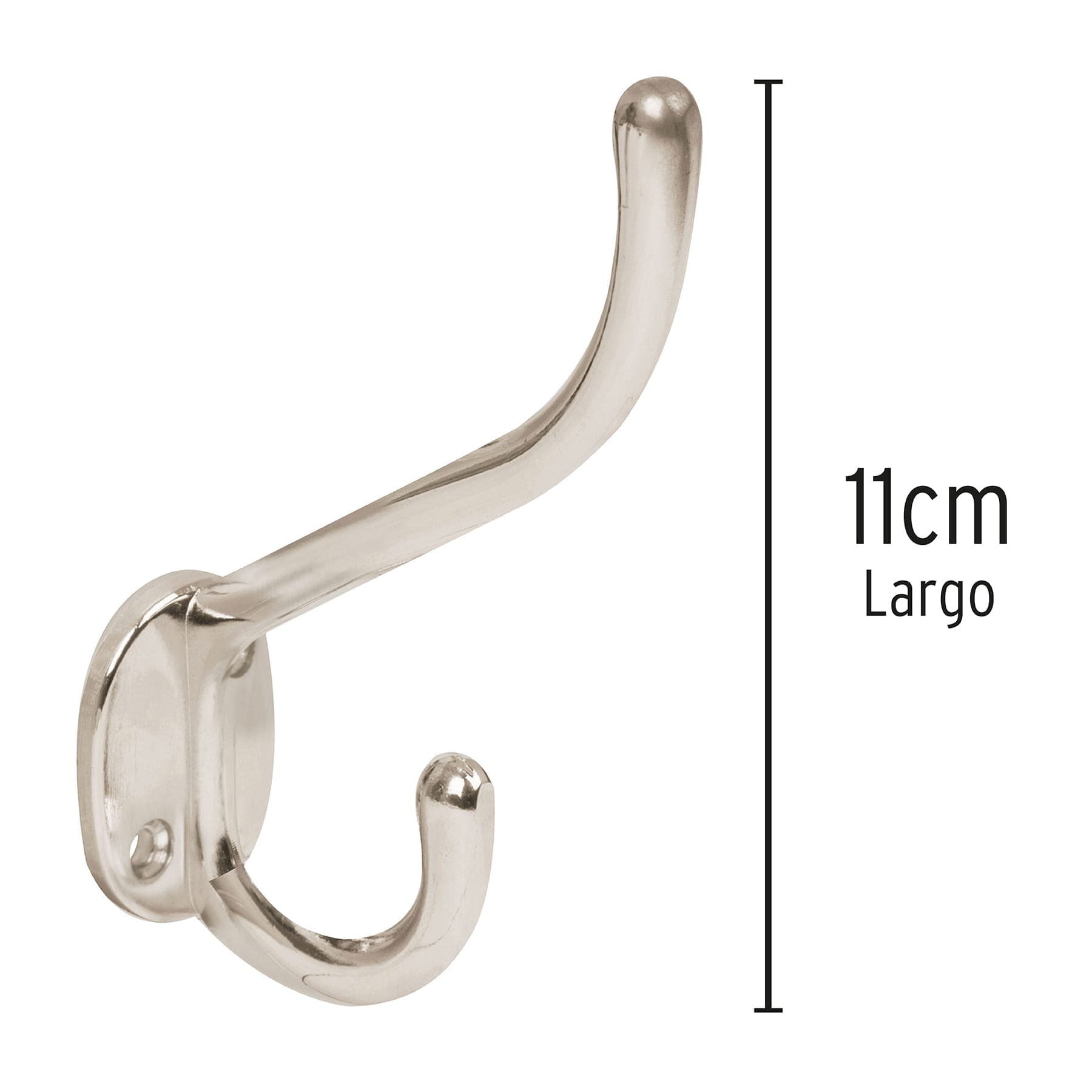 Gancho doble largo y corto tipo perchero, niquel satinado