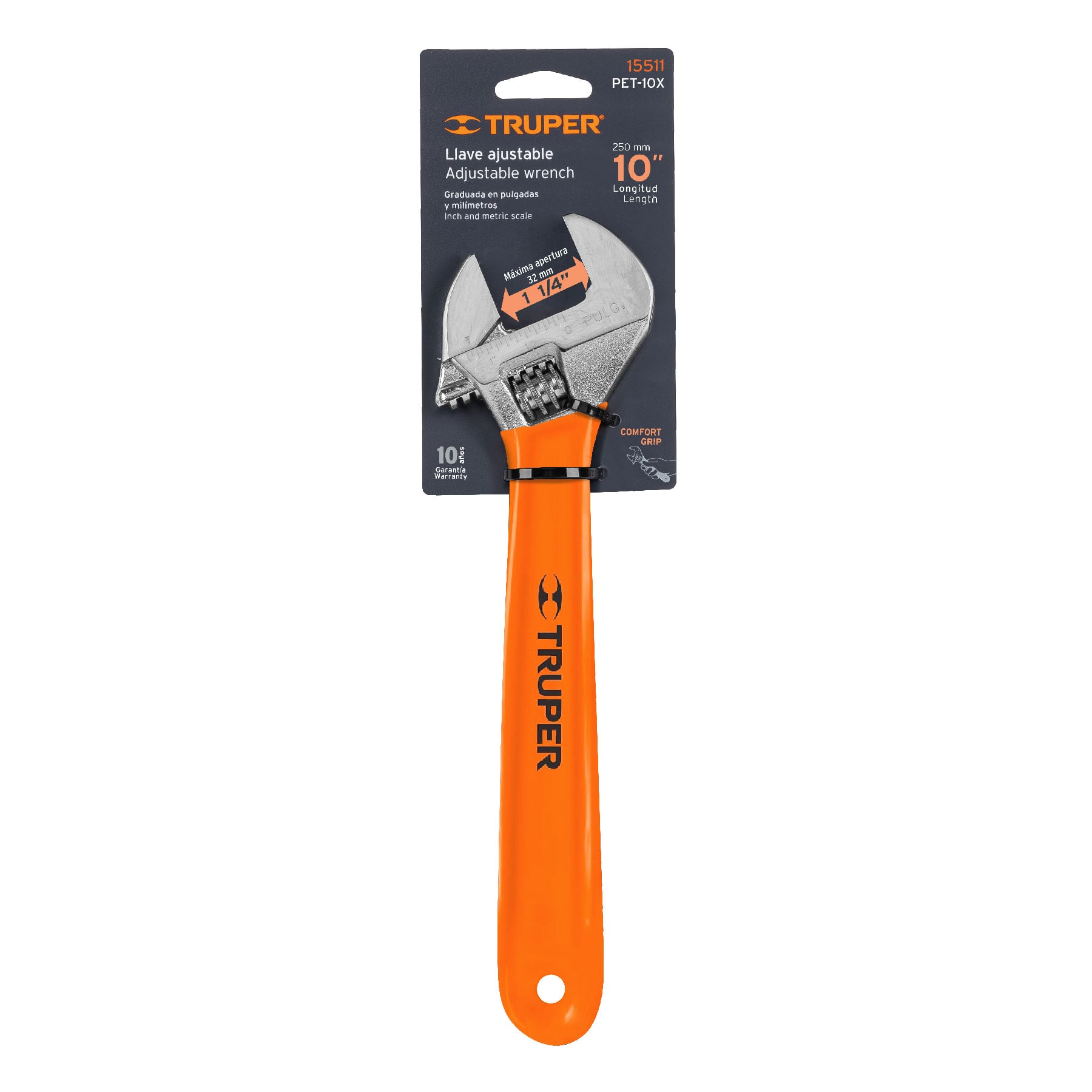 Llave ajustable (perico) 10" cromada mango de PVC, Truper