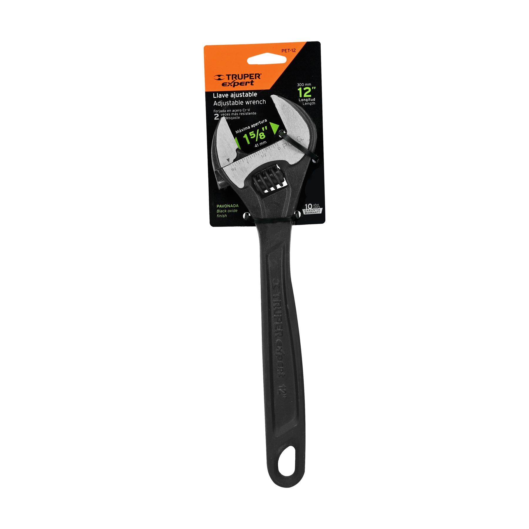 Llave ajustable (perico) 12" profesional pavonada, Expert