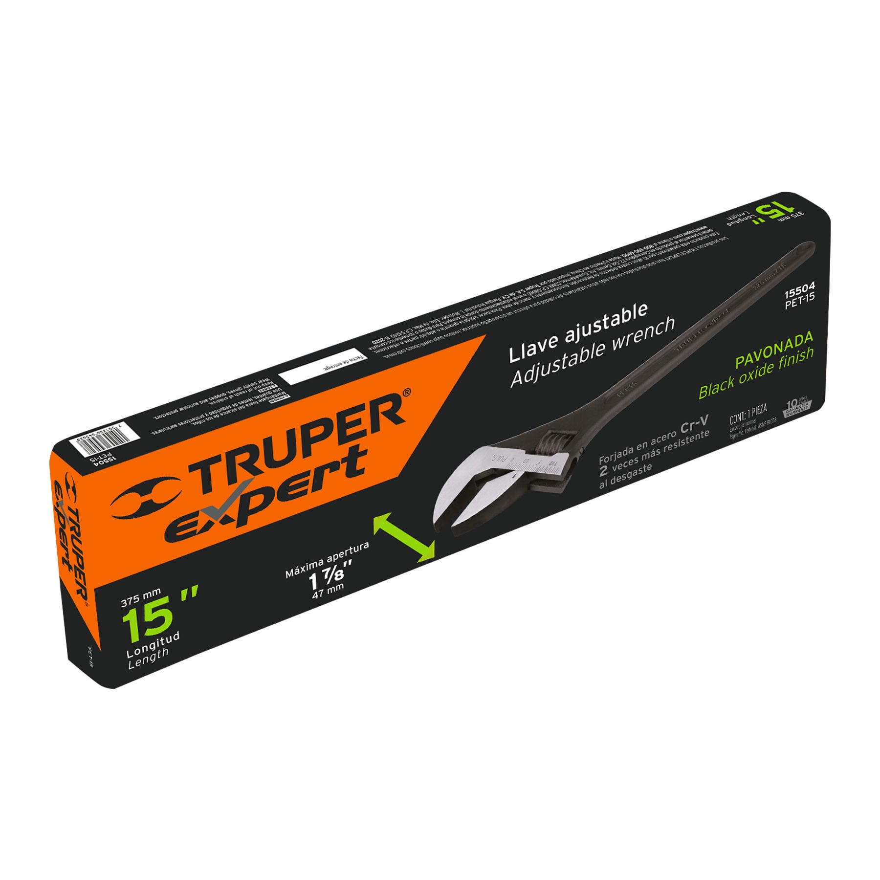 Llave ajustable (perico) 15" profesional pavonada, Expert