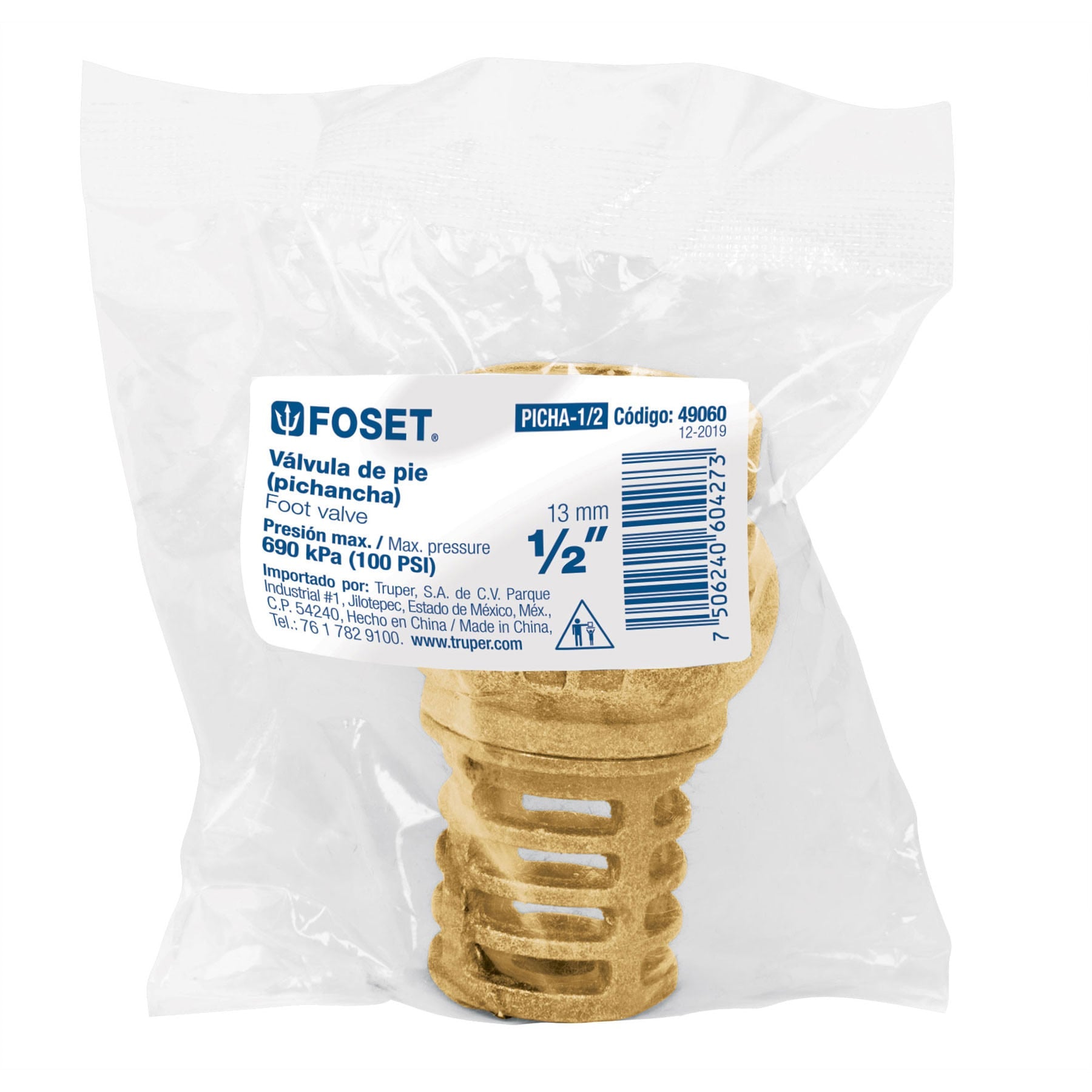 Pichancha tipo check de latón, 1/2", Foset