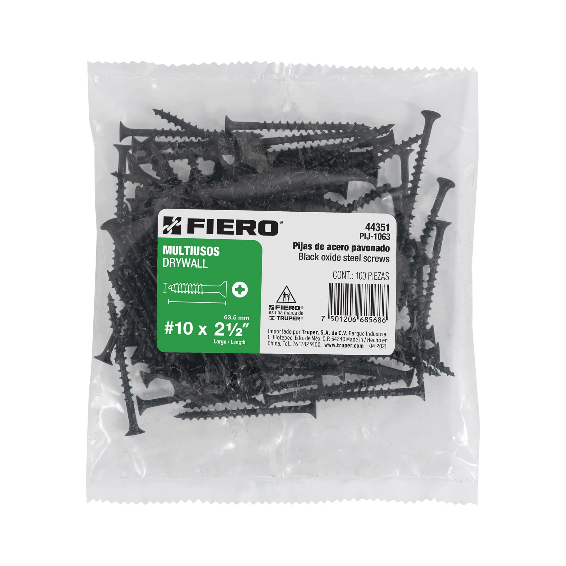 Bolsa con 100 pijas #10 x 2-1/2" multiusos, Fiero