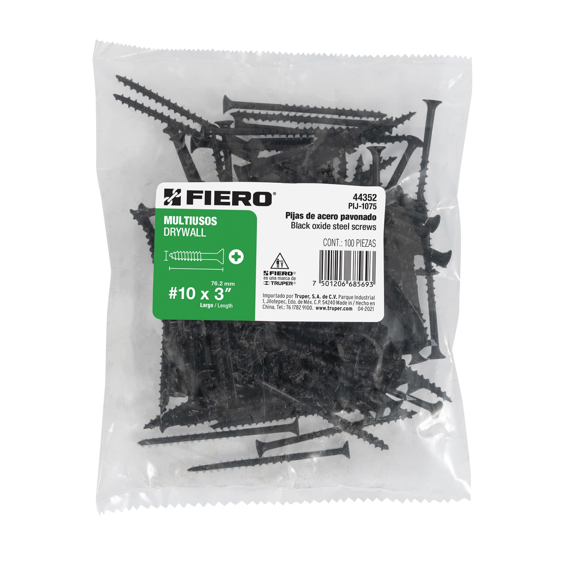 Bolsa con 100 pijas #10 x 3" multiusos, Fiero