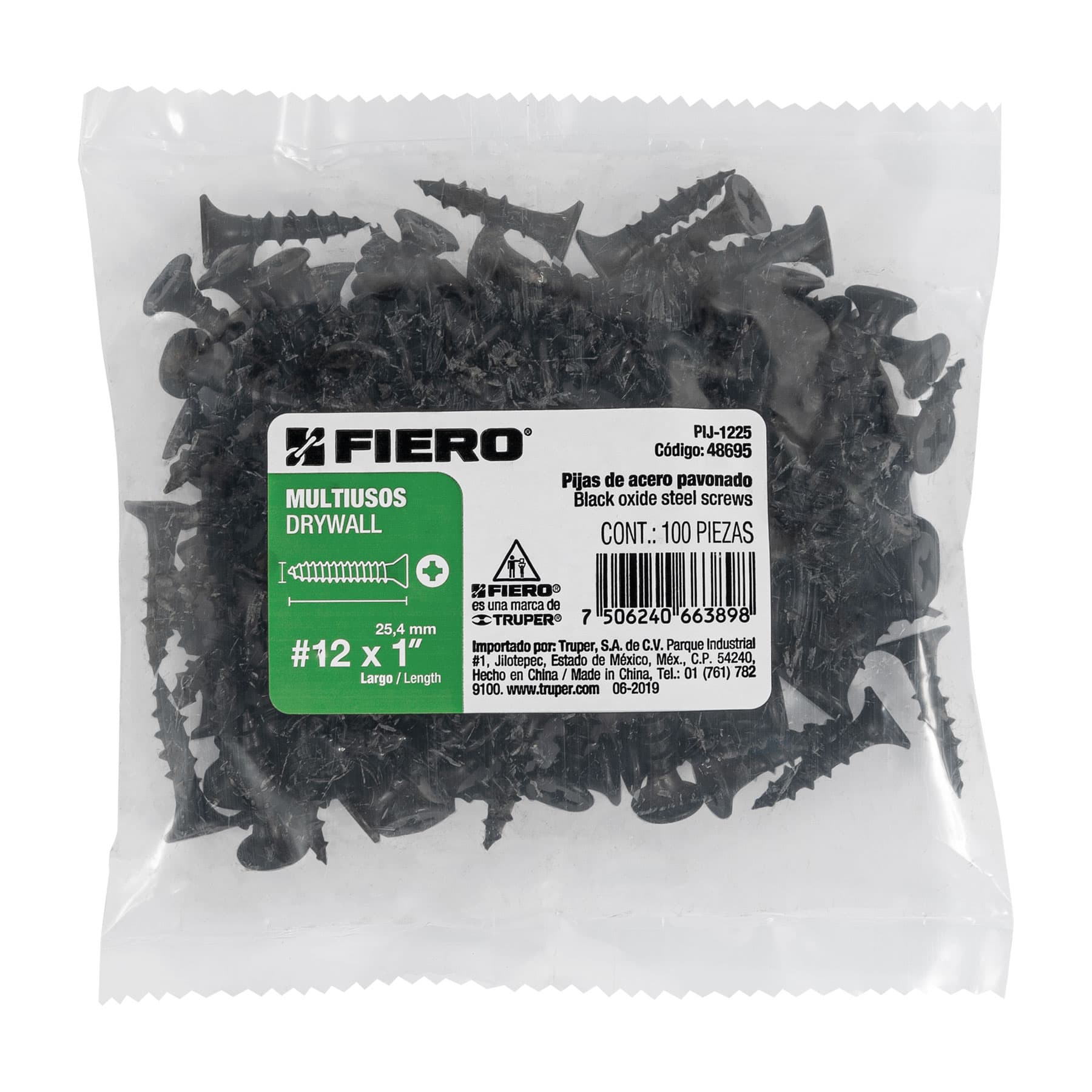 Bolsa con 100 pijas #12 x 1" multiusos, Fiero