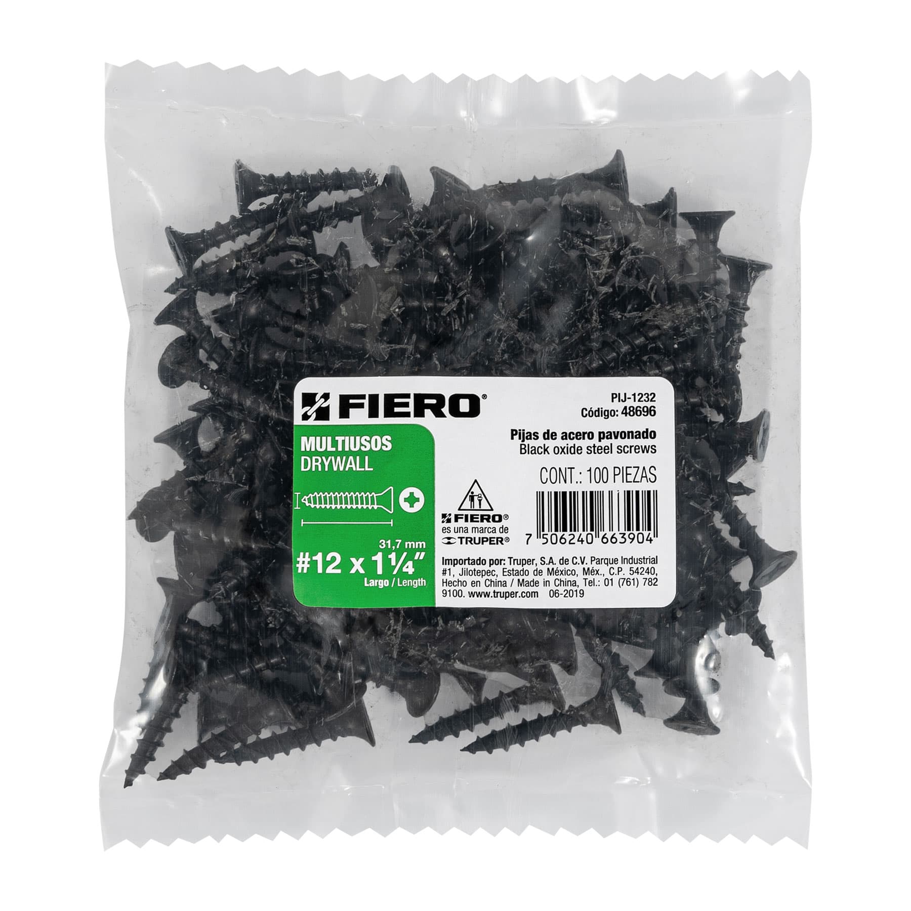 Bolsa con 100 pijas #12 x 1-1/4" multiusos, Fiero