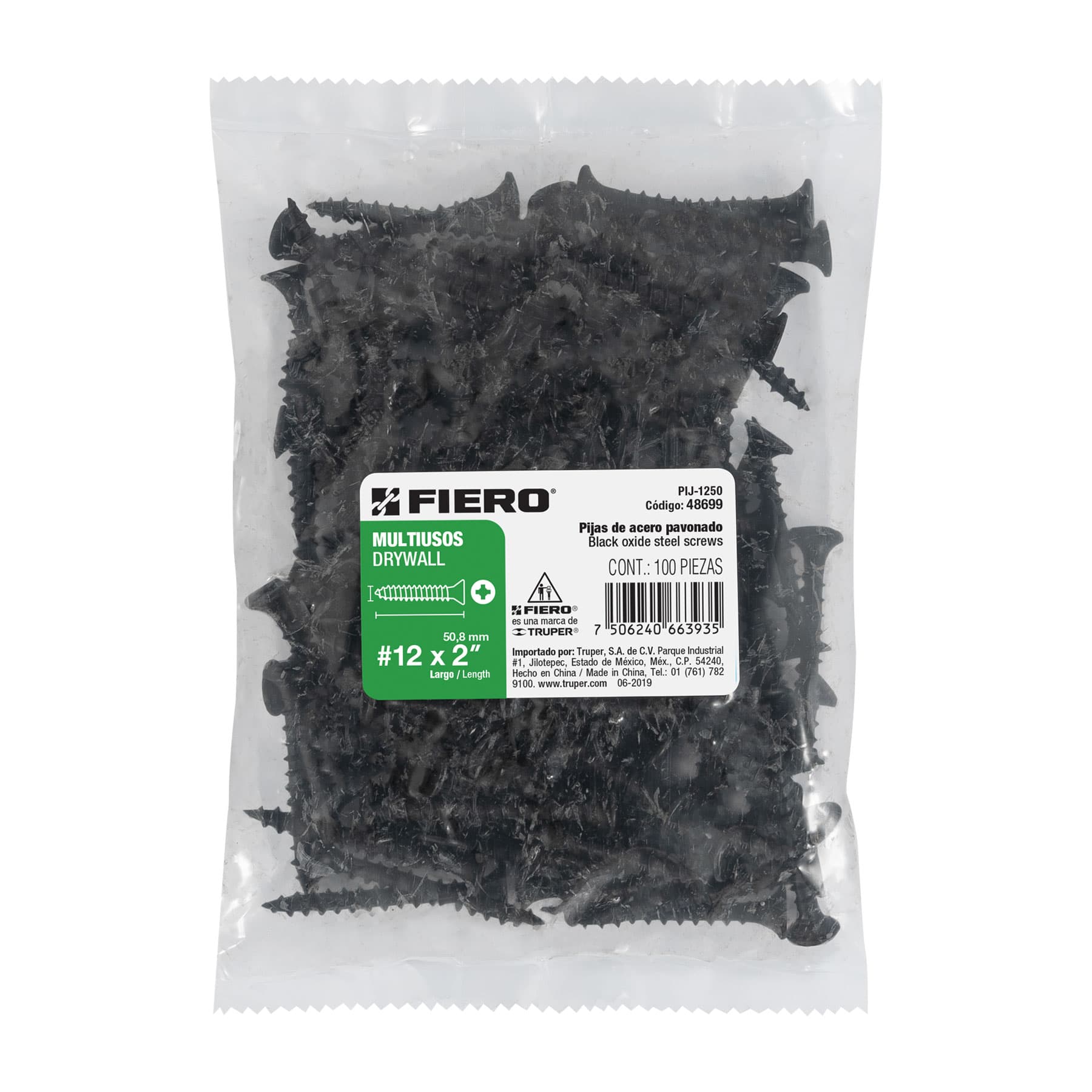 Bolsa con 100 pijas #12 x 2" multiusos, Fiero