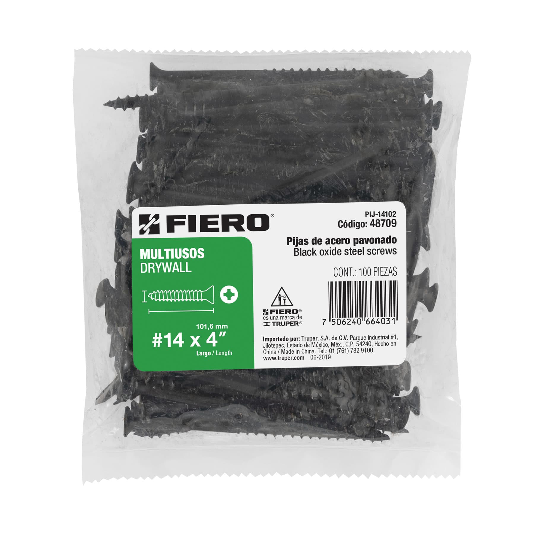 Bolsa con 100 pijas #14 x 4" multiusos, Fiero