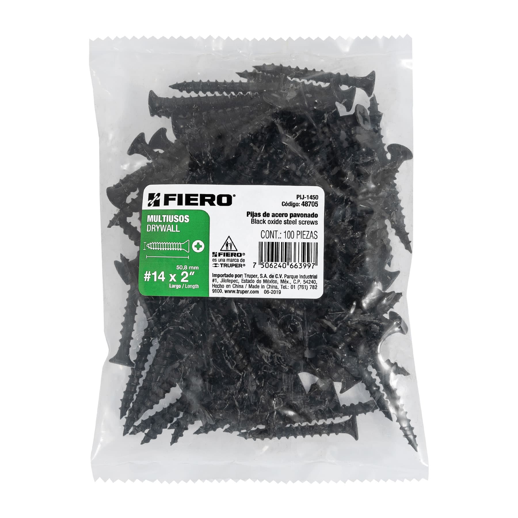 Bolsa con 100 pijas #14 x 2" multiusos, Fiero