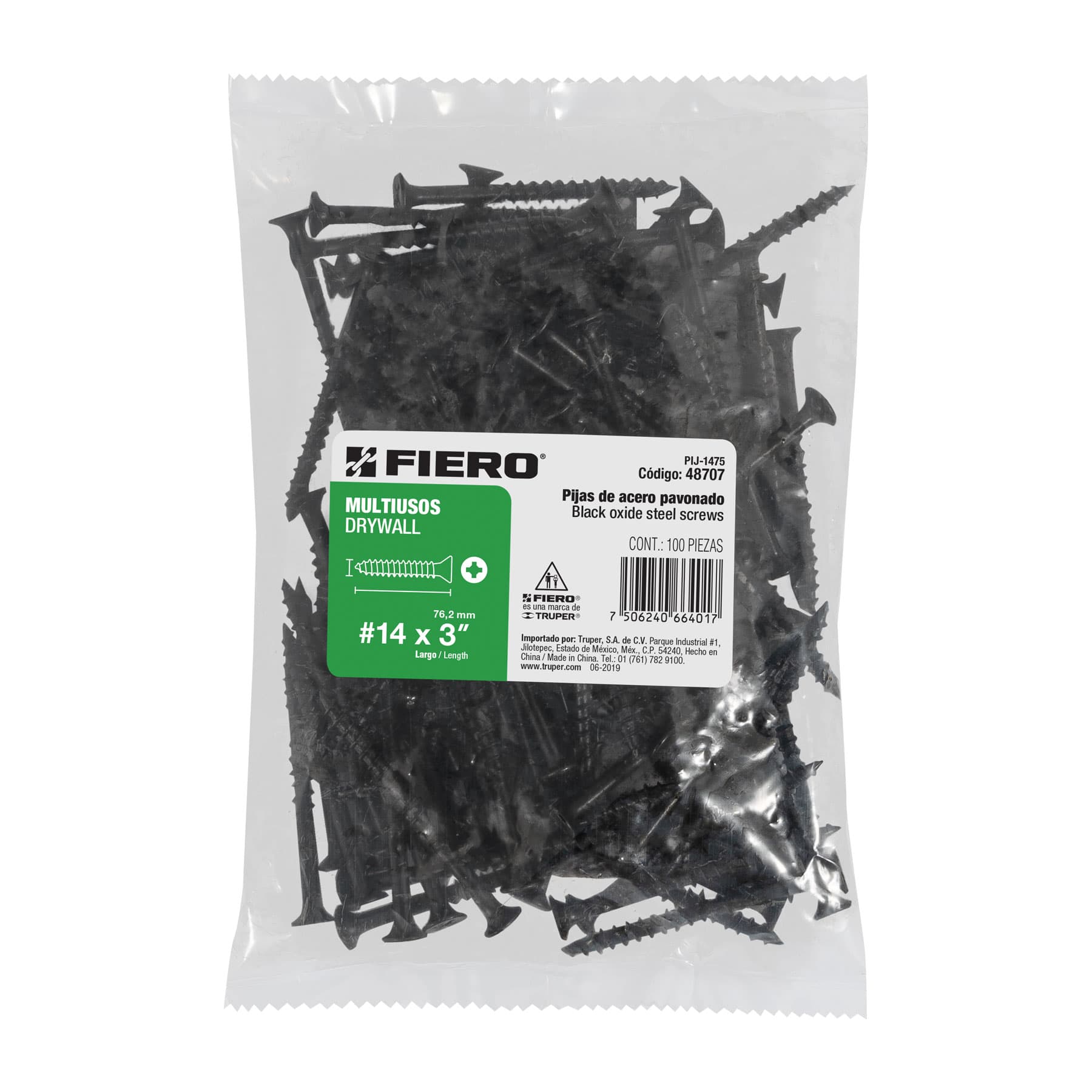 Bolsa con 100 pijas #14 x 3" multiusos, Fiero