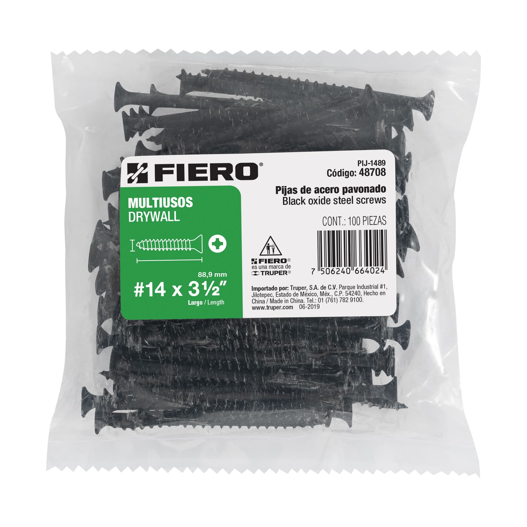 Bolsa con 100 pijas #14 x 3-1/2" multiusos, Fiero