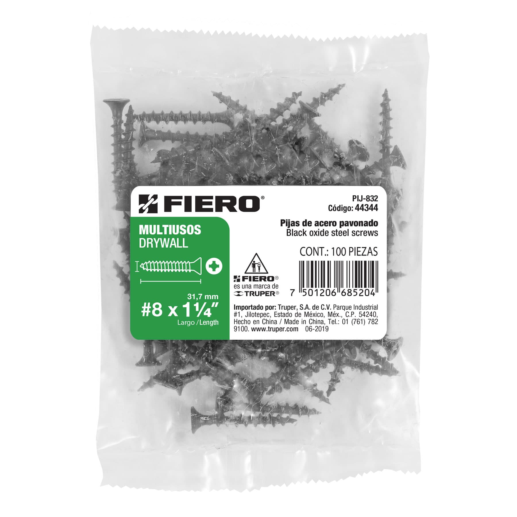 Bolsa con 100 pijas #8 x 1-1/4" multiusos, Fiero