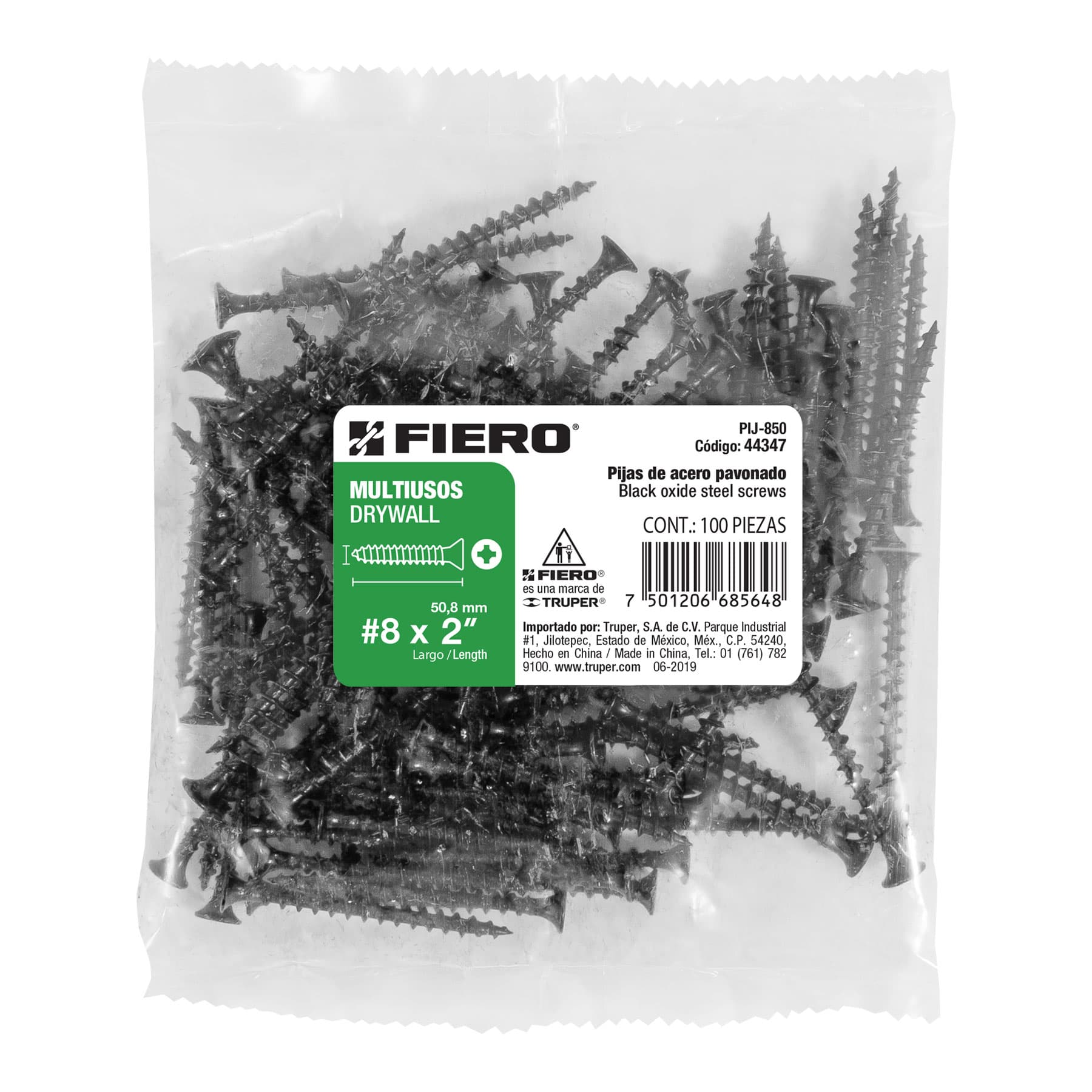 Bolsa con 100 pijas #8 x 2" multiusos, Fiero