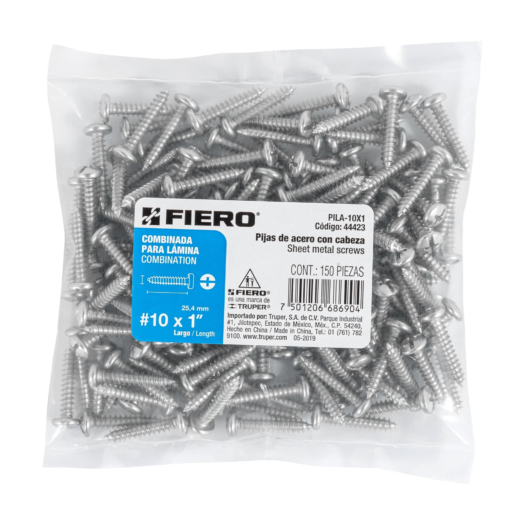 Bolsa con 150 pijas para lámina, #10 x 1", Fiero