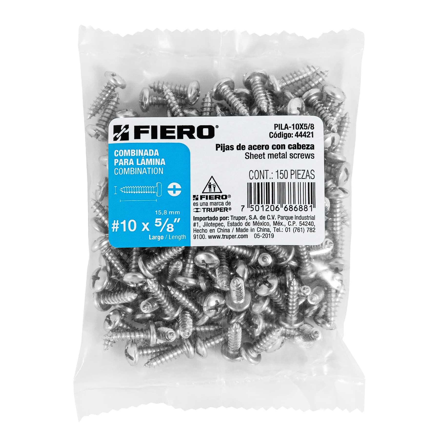 Bolsa con 150 pijas para lámina, #10 x 5/8", Fiero