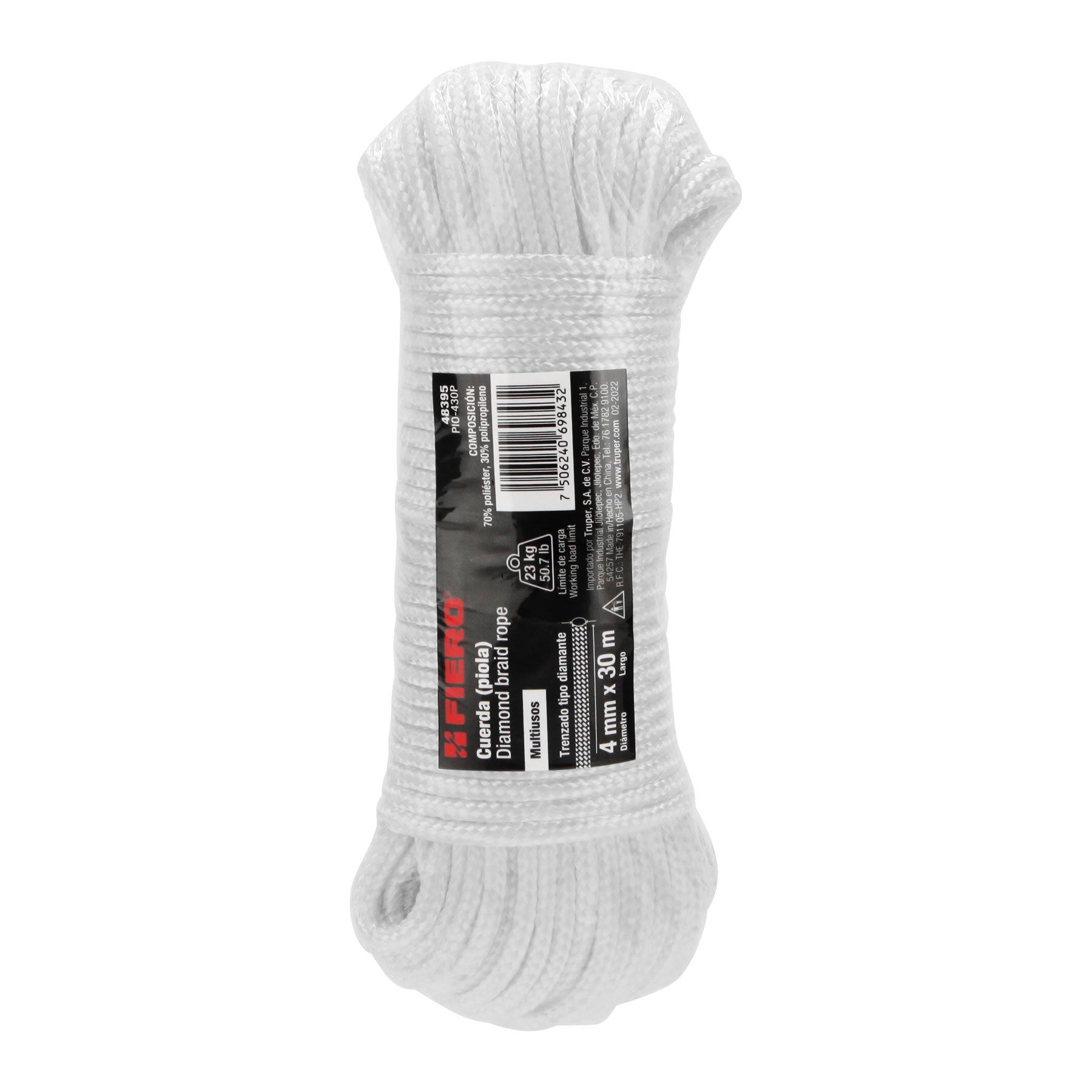 Piola de poliéster diamante de 4mmx30m blanca, madeja, Fiero