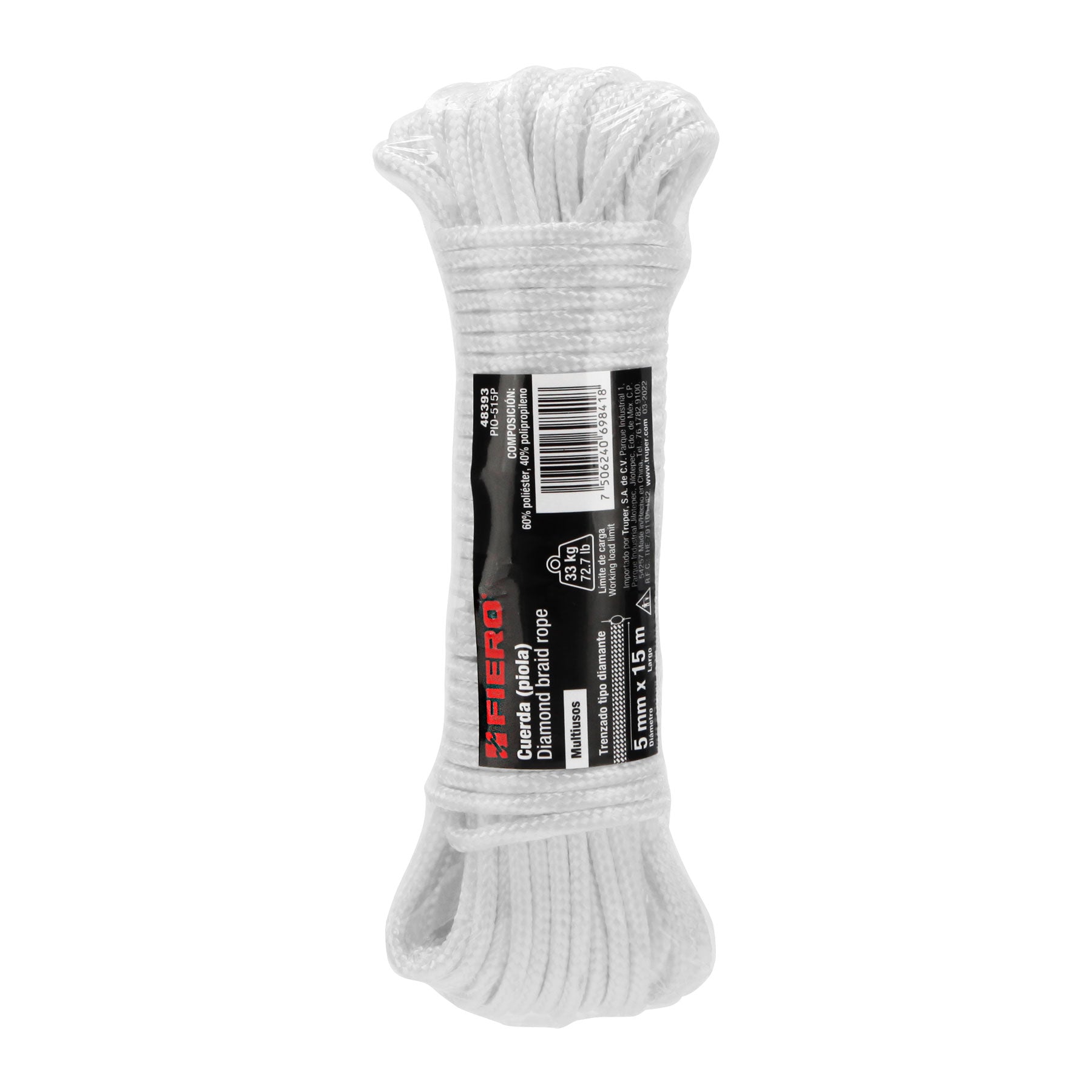 Piola de poliéster diamante de 5mmx15m blanca, madeja, Fiero